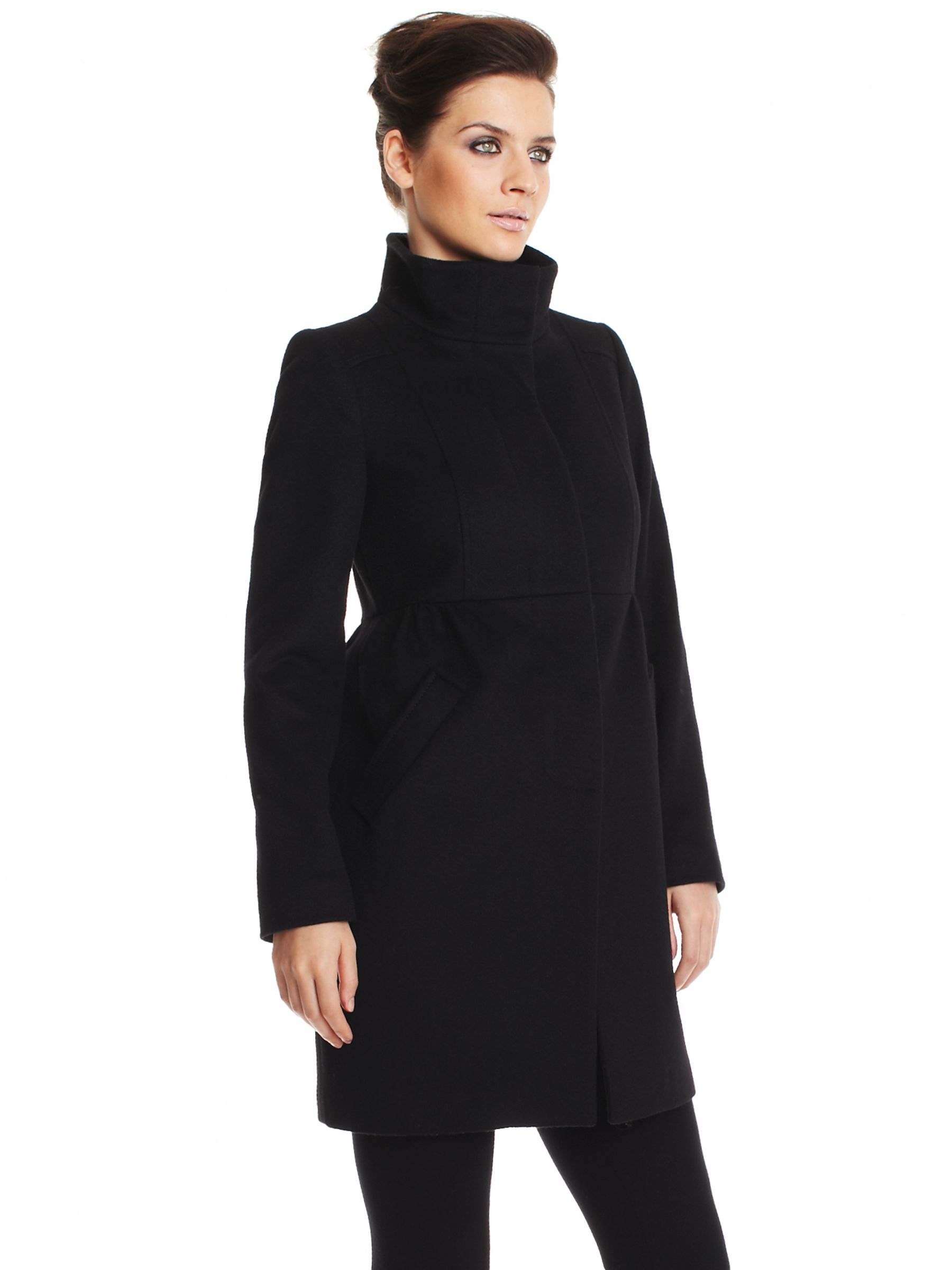 Whistles Erin Funnel Neck Coat, Black at JohnLewis