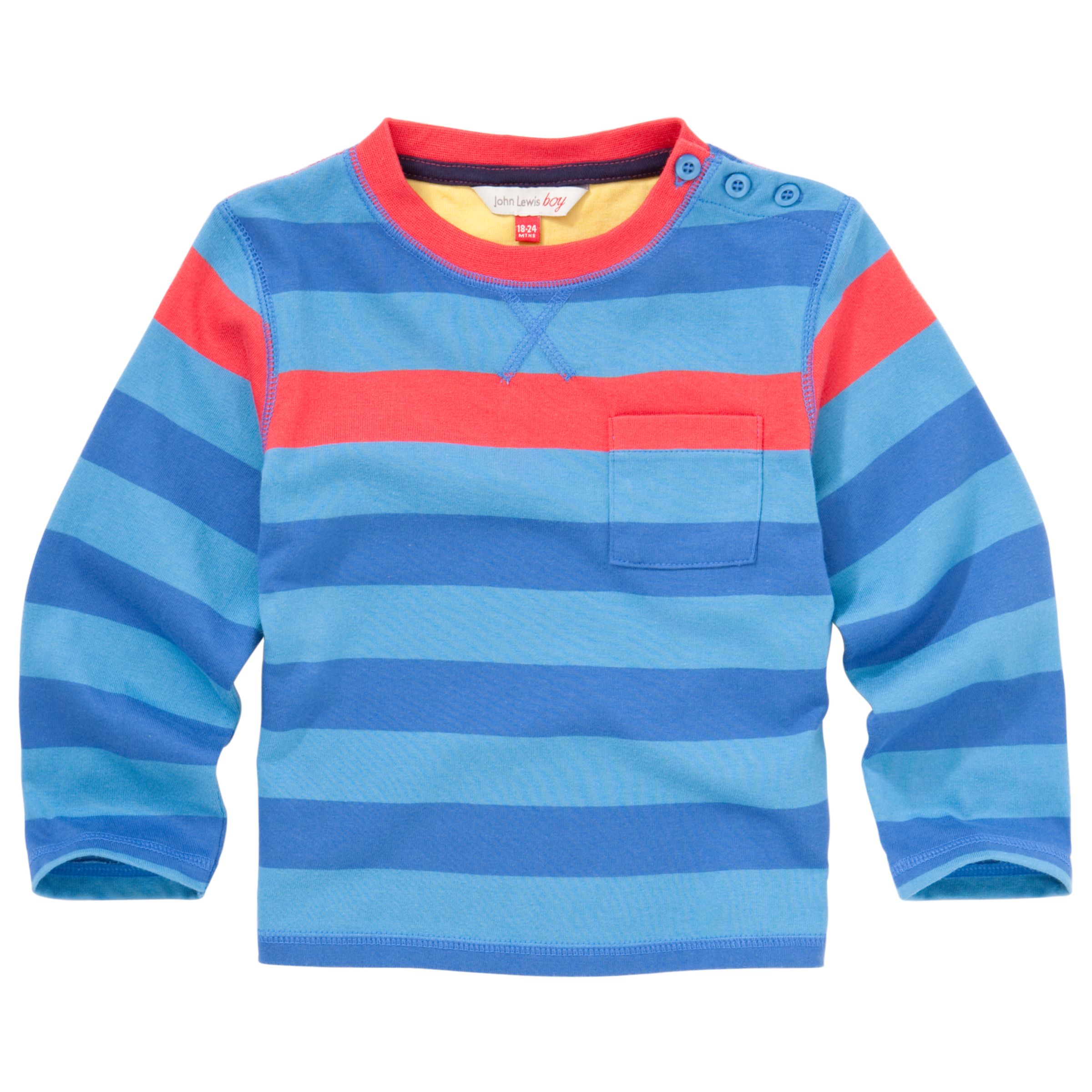 John Lewis Boy Centre Stripe T-Shirt, Blue/Red