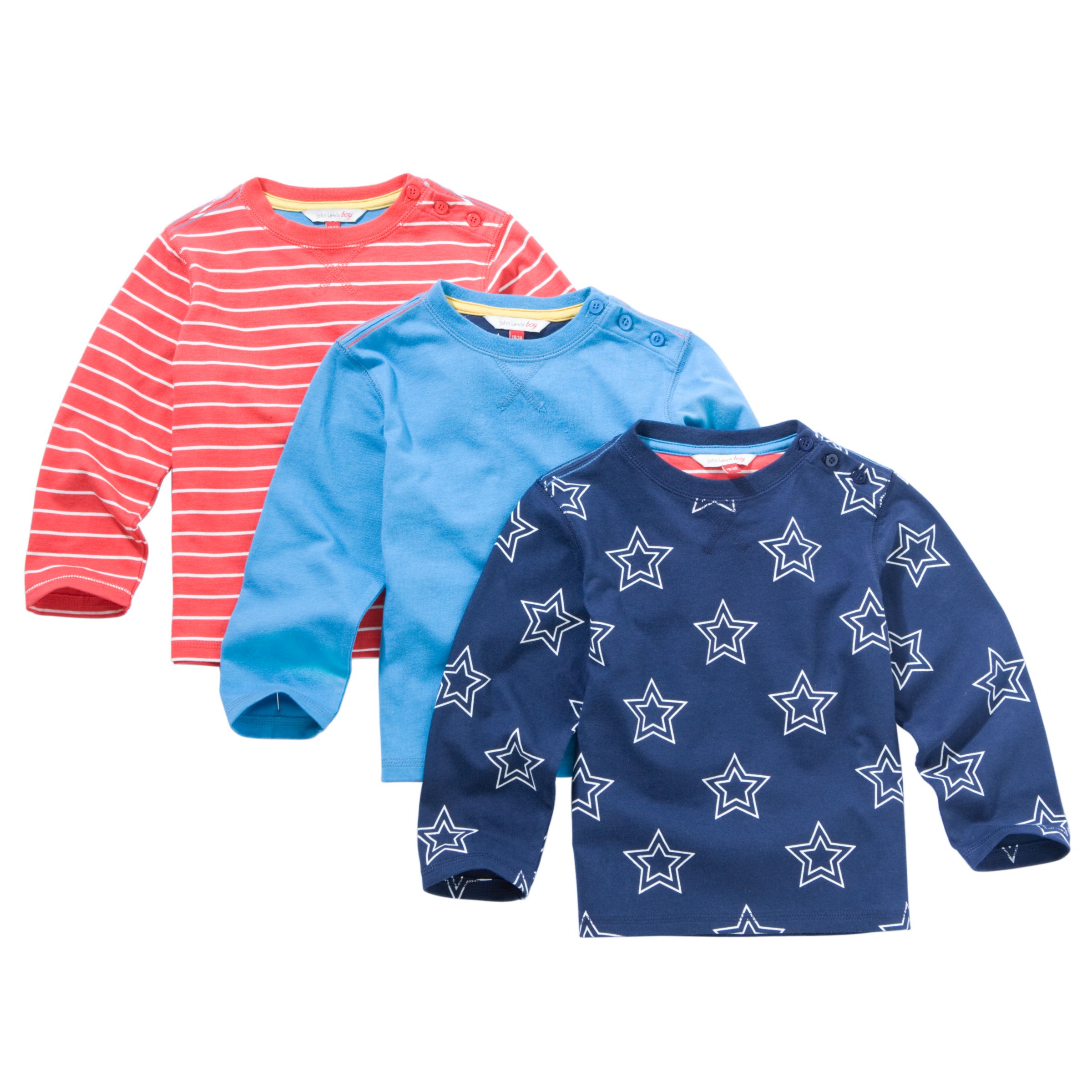 John Lewis Boy Star T-Shirt, Pack of 3,