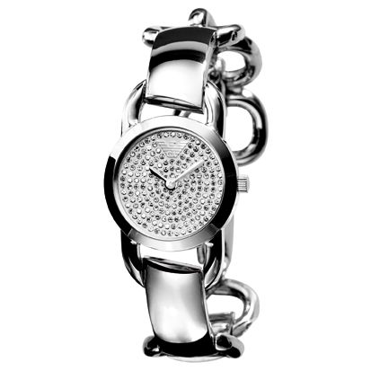 Emporio Armani AR0760 Women's Diamante Dial Analogue Bracelet Watch, Silver at John Lewis