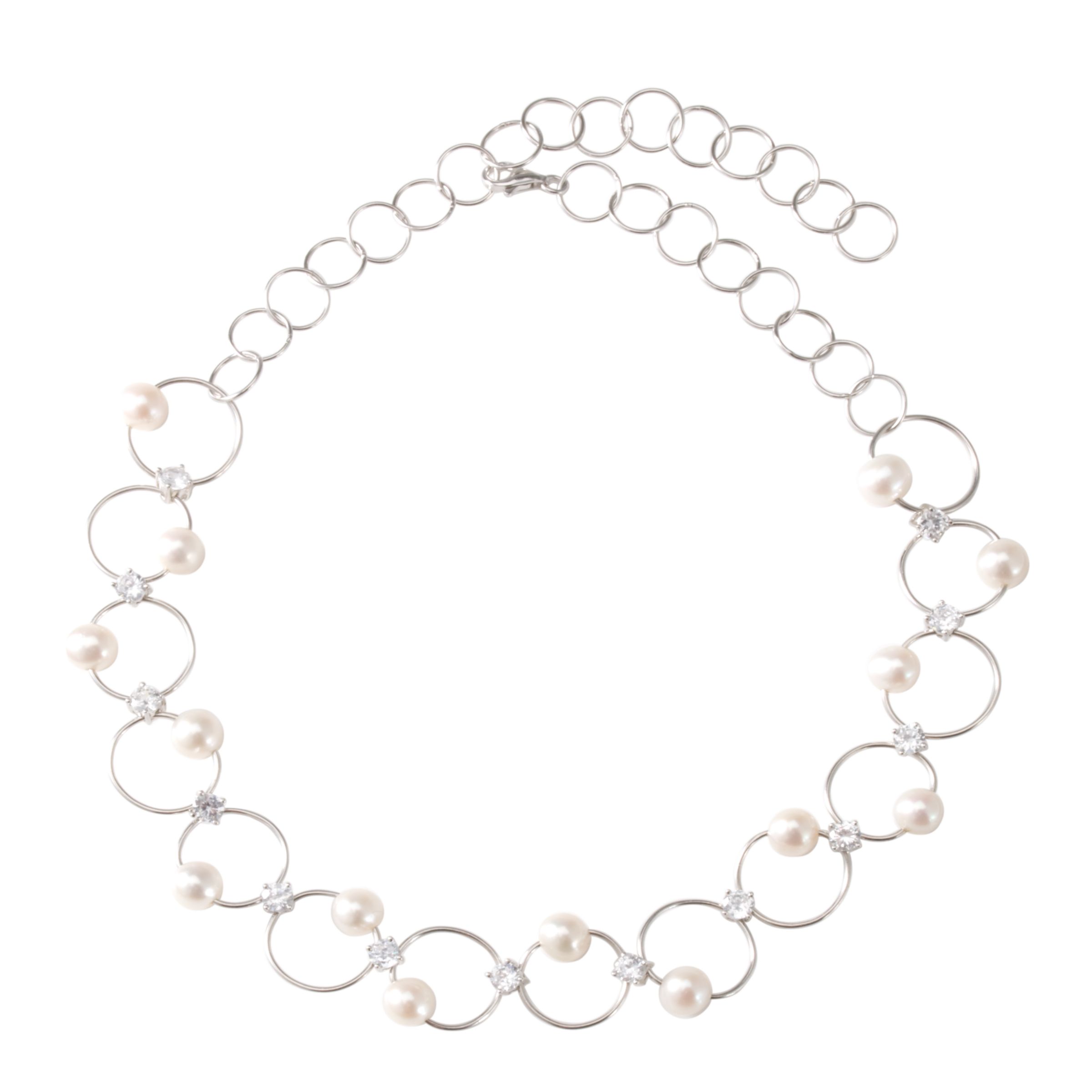 Lido Pearls CZ & Pearls Open Ring Necklace at John Lewis