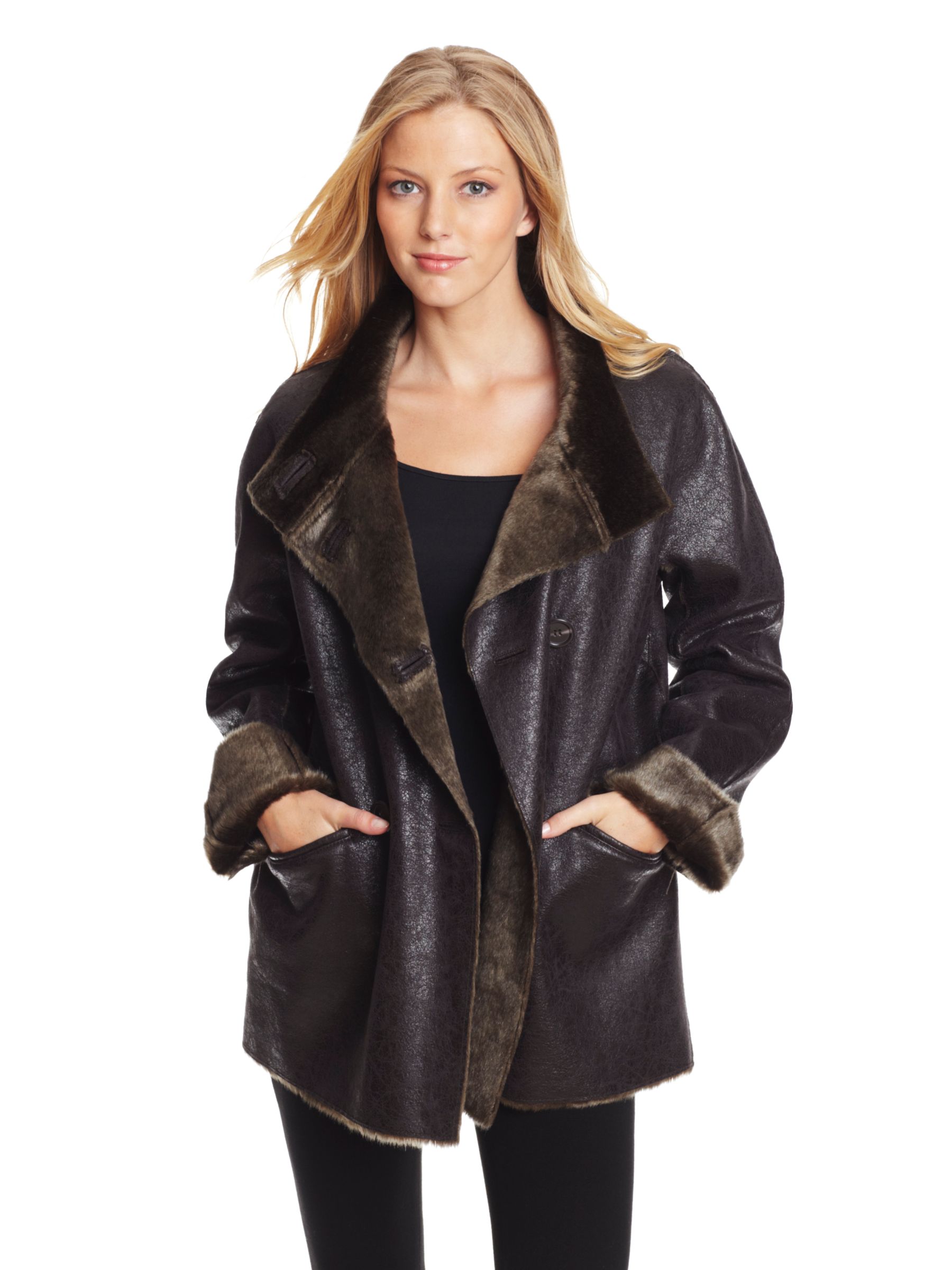 G&eacute;rard Darel Fake Leather Coat, Brown, 36 at John Lewis