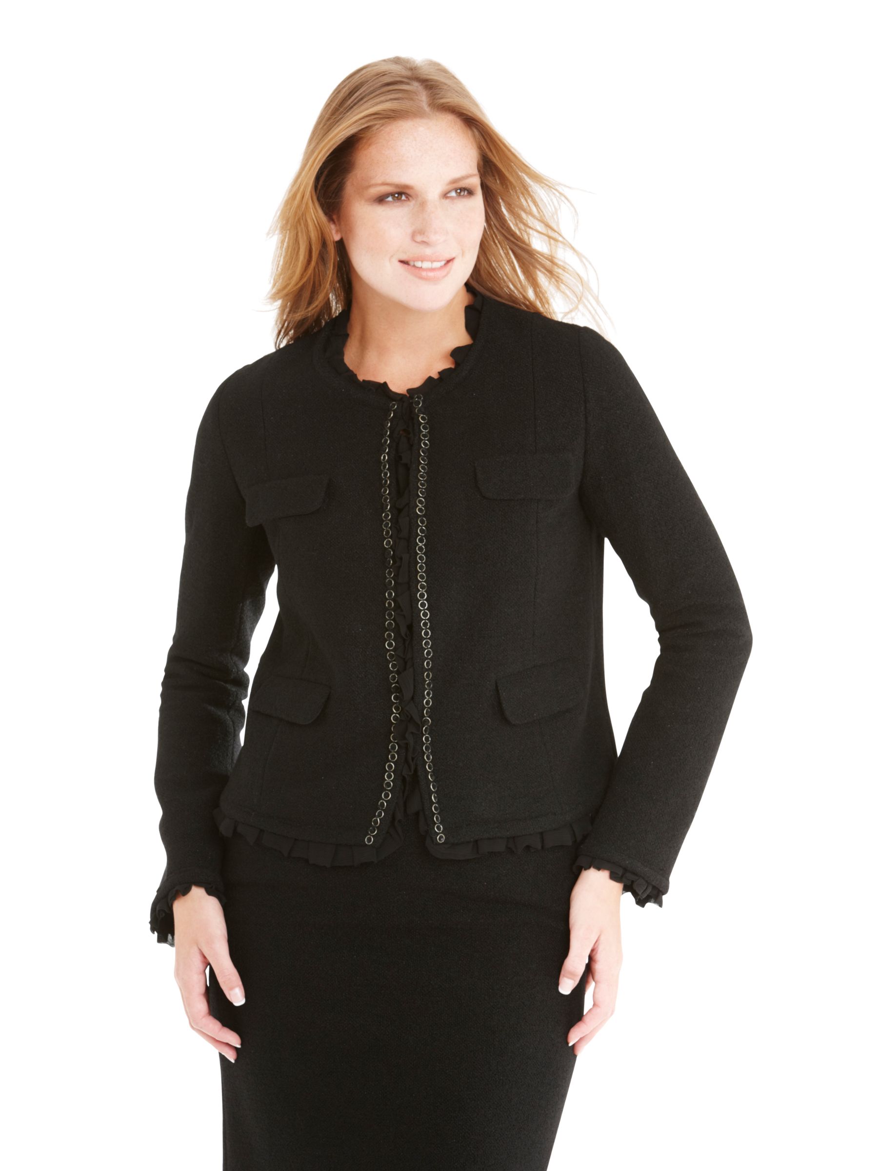 G&eacute;rard Darel Boucl&eacute; Tweed Long Sleeve Jacket, Black, 36 at John Lewis