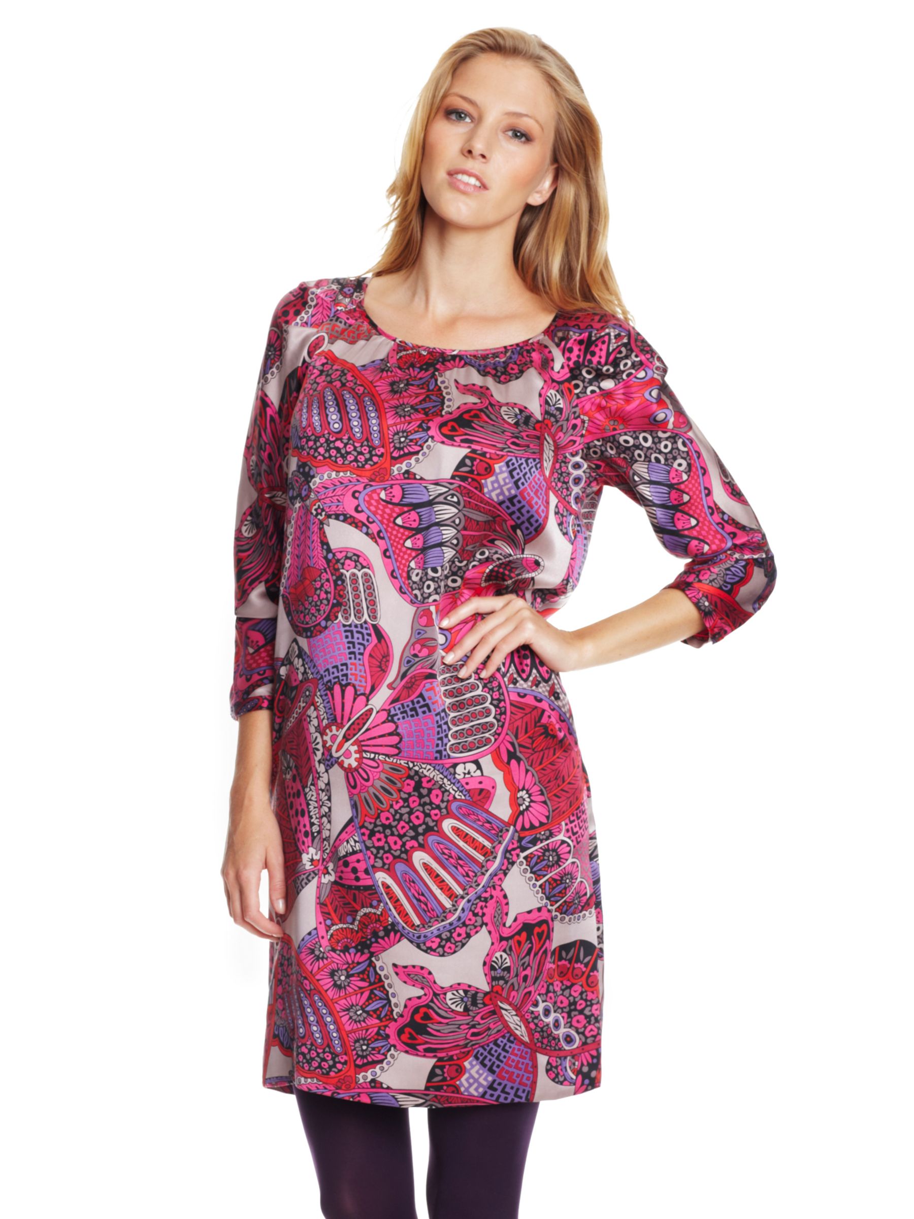 G&eacute;rard Darel Long Sleeved Silk Print Dress, Red, 36 at John Lewis