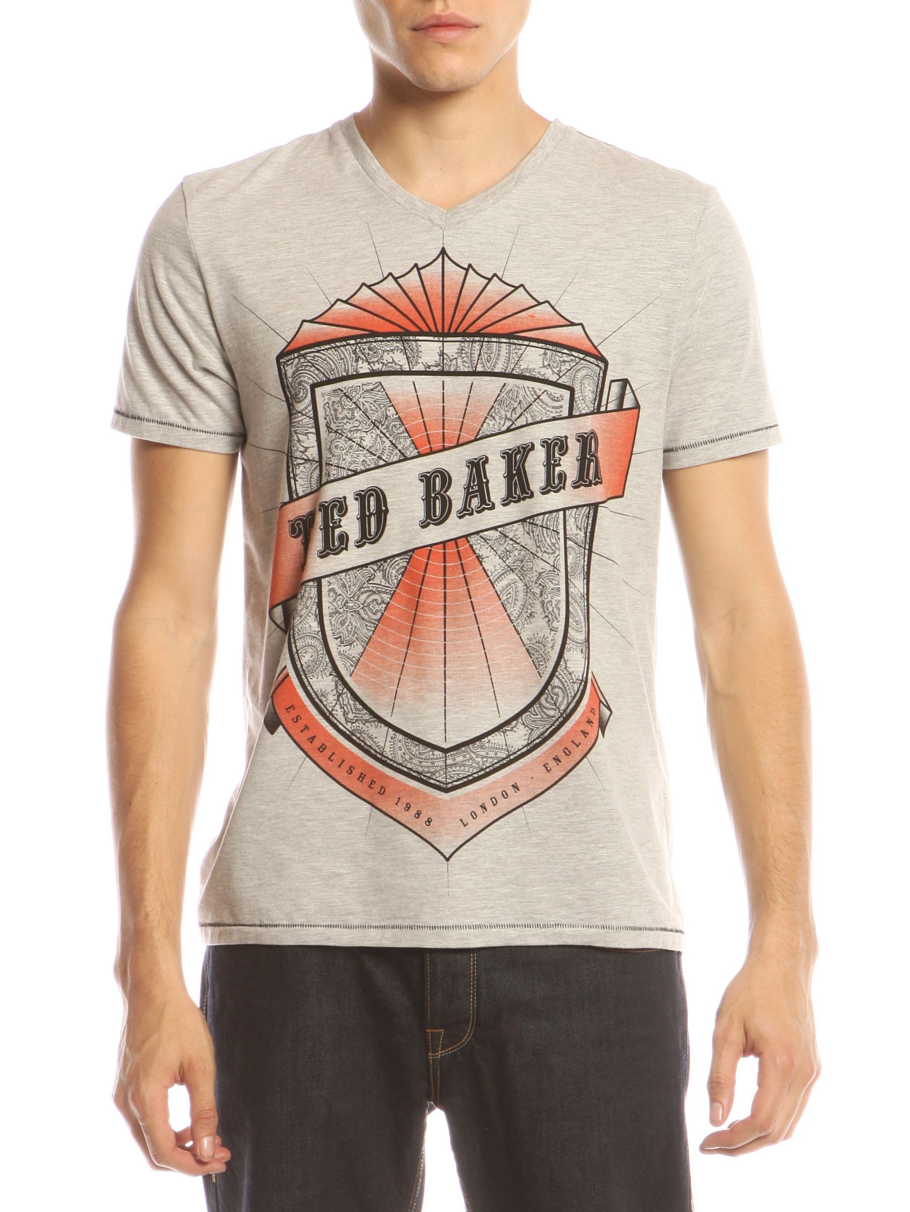 Short Sleeve Shield Print T-Shirt, Grey