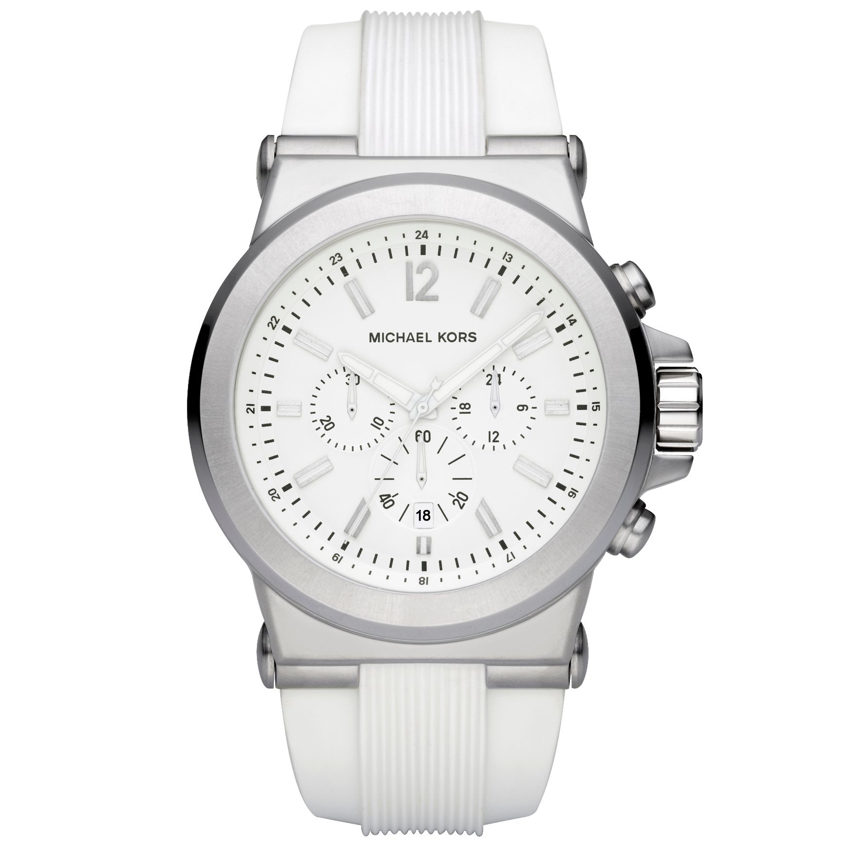 Michael Kors MK8153 Men's Round Dial White Silicone Strap Chronograph Watch at John Lewis