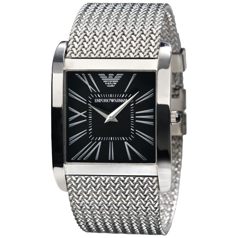 Emporio Armani AR2012 Men's Square Dial Mesh Bracelet Watch at John Lewis