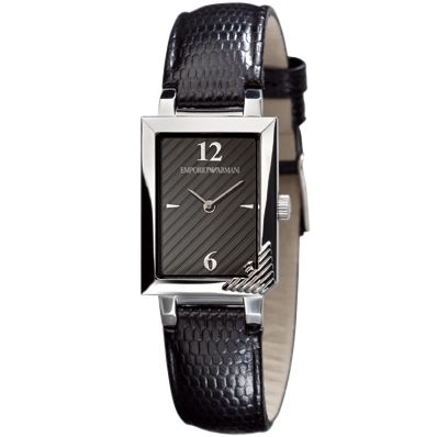 Emporio Armani AR0757 Women's Square Dial Black Leather Strap Watch at John Lewis