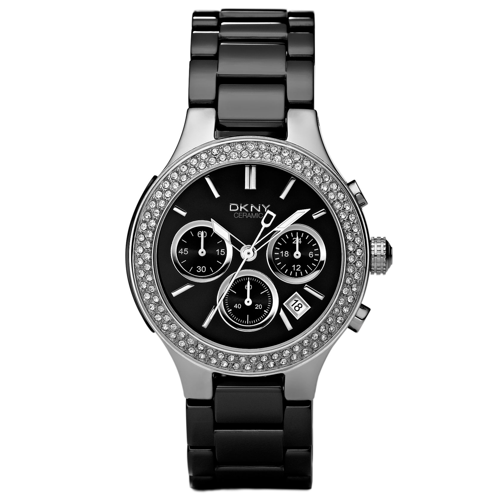 DKNY Women's Ceramic Bracelet Chronograph Watch, Black at John Lewis