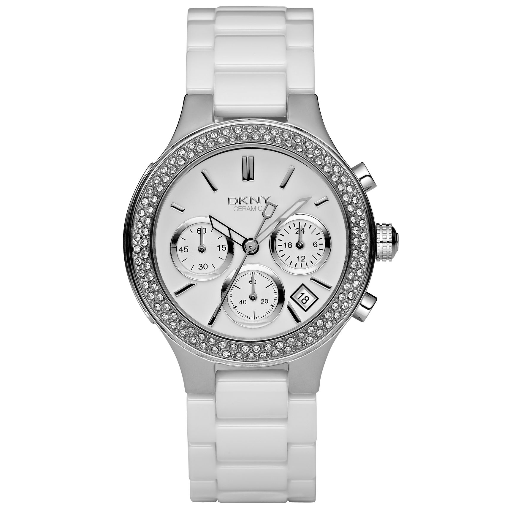 DKNY Women's Ceramic Bracelet Chronograph Watch, White at John Lewis