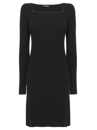 Jaeger Square Neck Cashmere Sweater Dress, Black at John Lewis