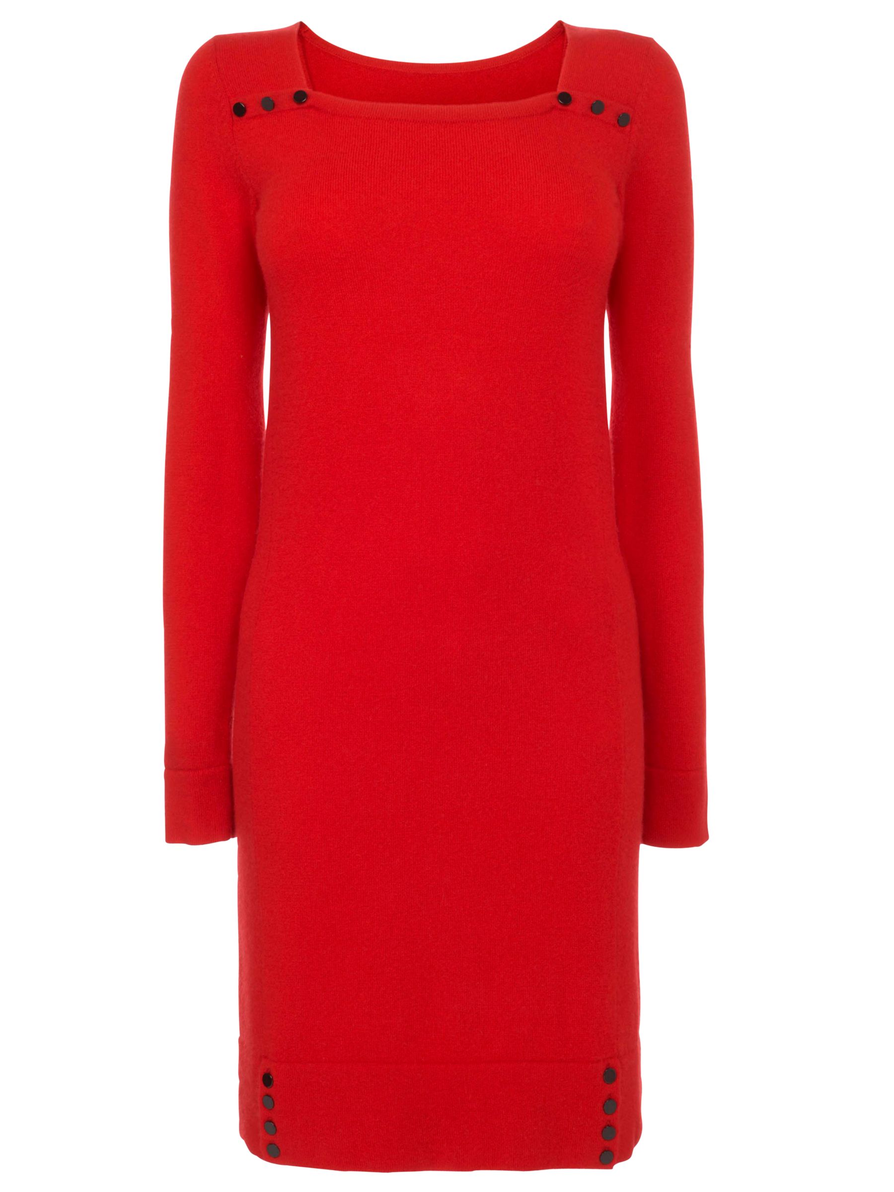 Jaeger Square Neck Cashmere Sweater Dress, Red at John Lewis