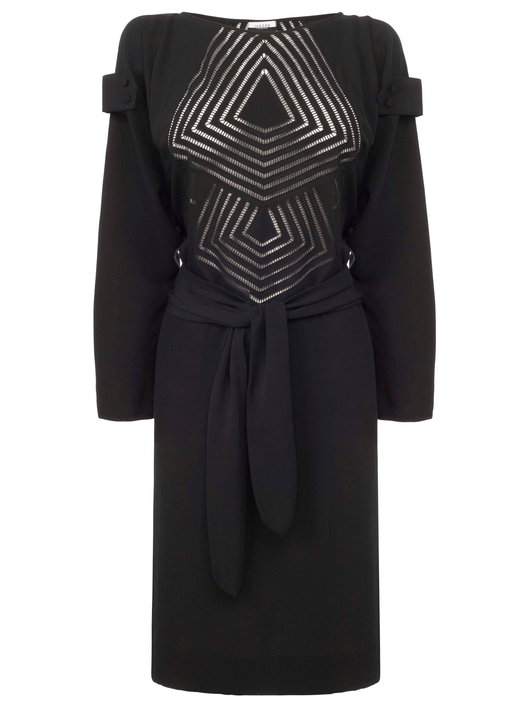 Jaeger Faggoting Detail Dress, Black, 8 at JohnLewis
