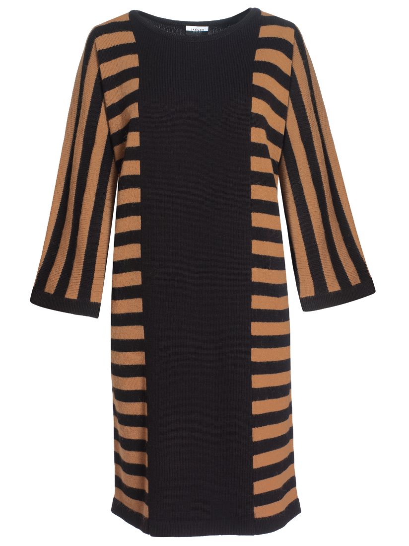 Jaeger Stripe Sweater Dress, Camel at John Lewis