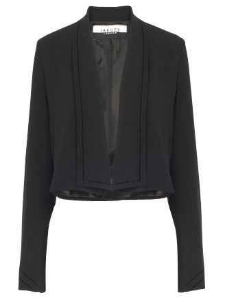 Jaeger Faggotting Trim Silk Tailored Jacket, Black, 10 at John Lewis