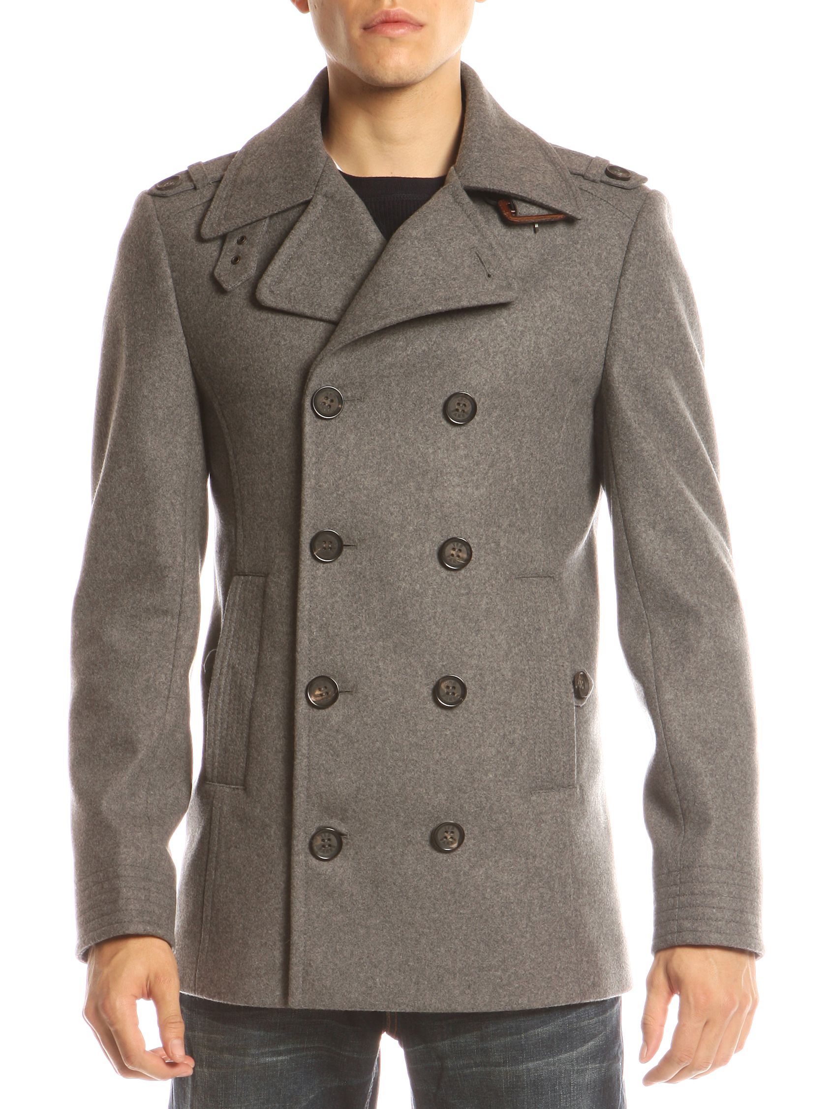 Ted Baker Loman Double Wool Reefer Jacket, Grey at John Lewis