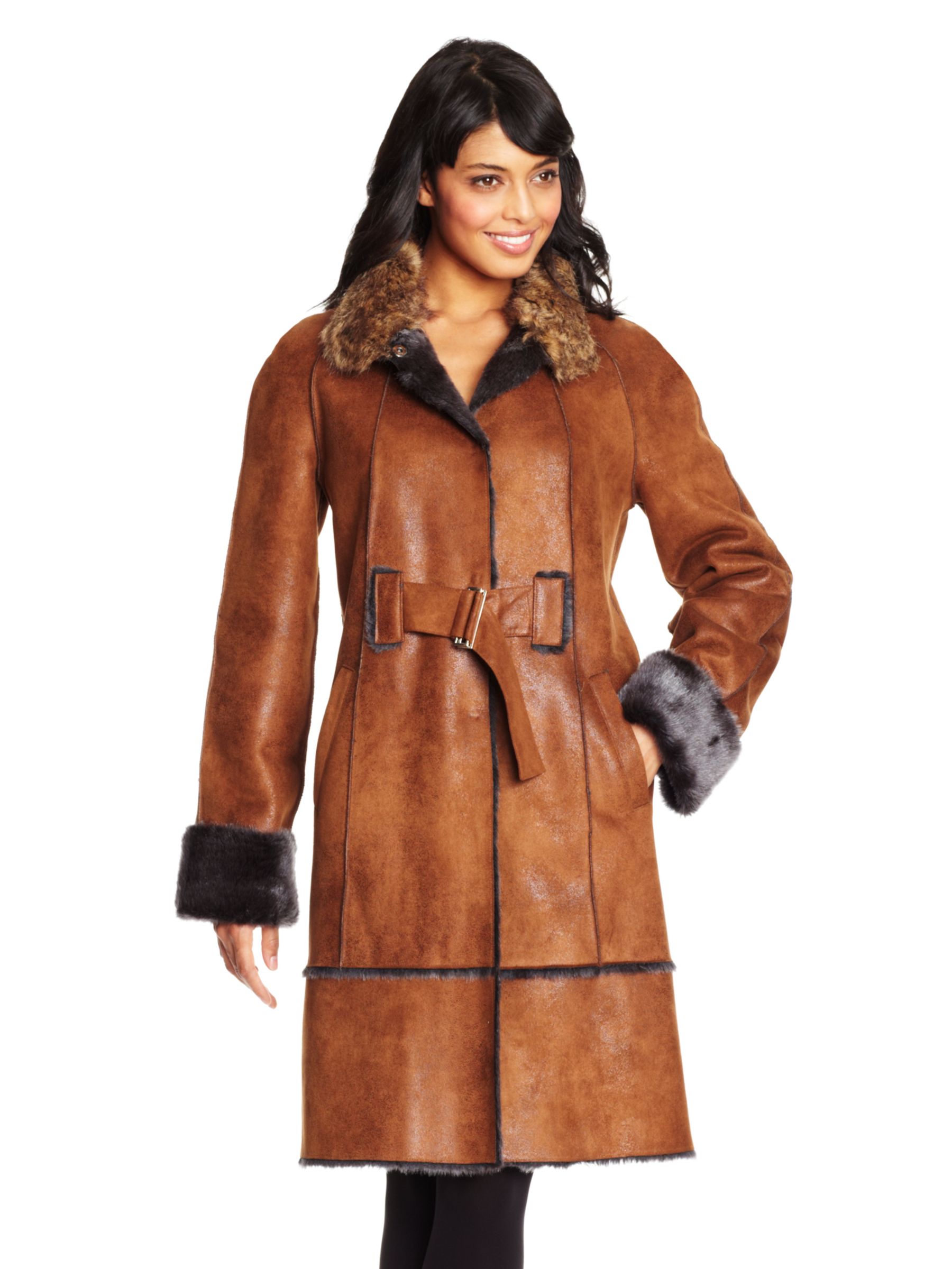 Betty Barclay Faux Fur Shearling Coat, Cognac at JohnLewis