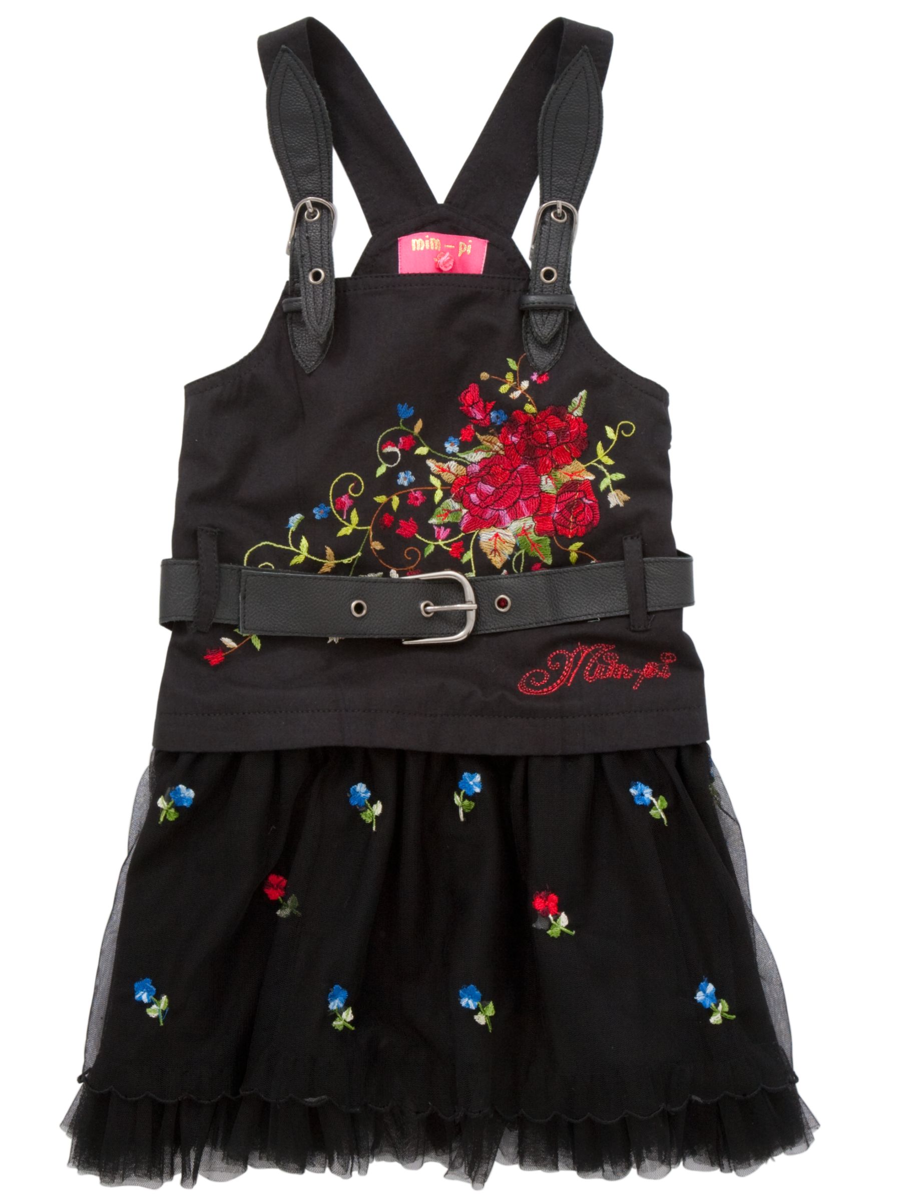 Mim Pi Flower Print Pinafore Dress Black