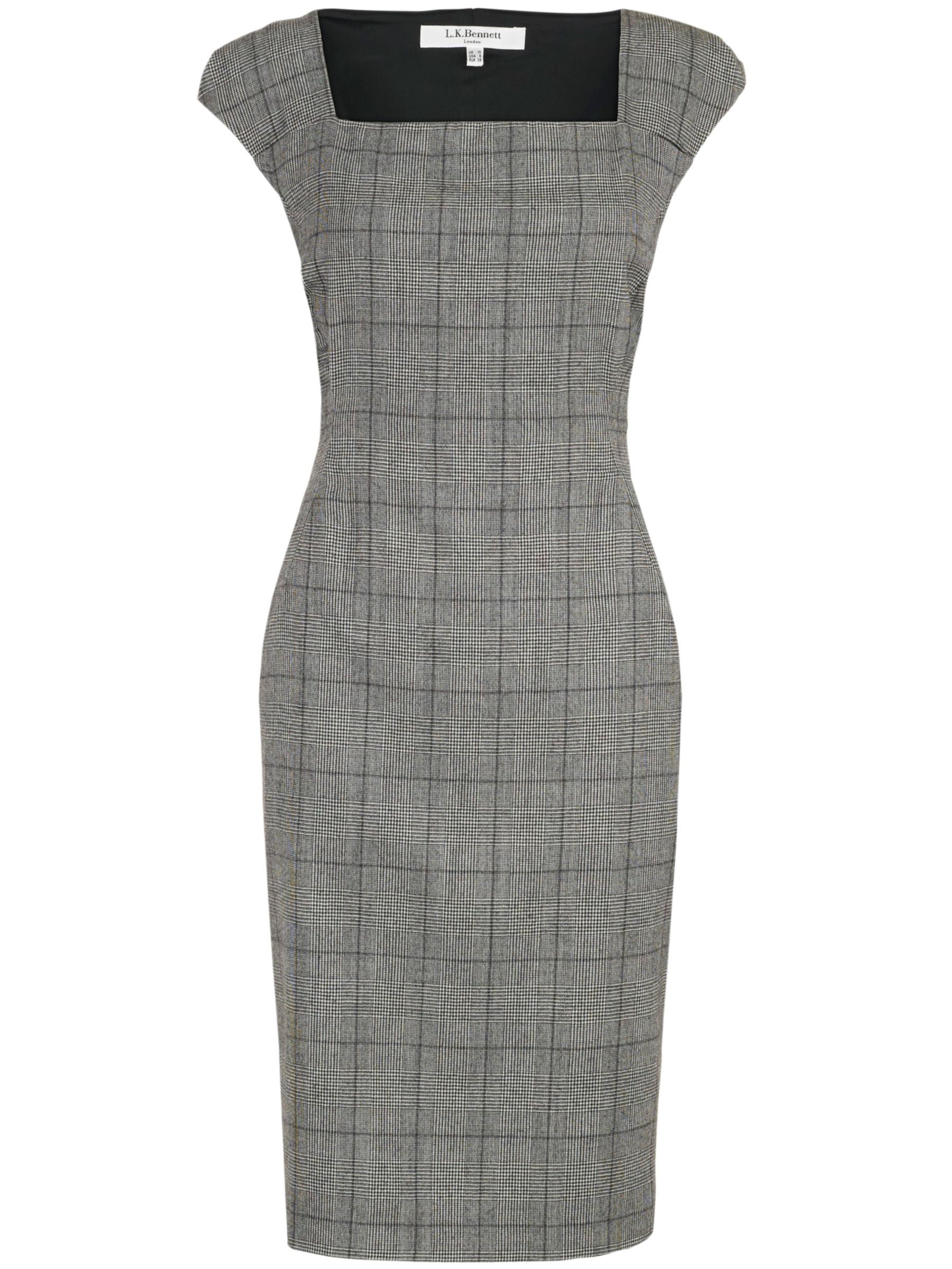 L.K. Bennett Hatten Check Print Fitted Cap Sleeve Dress, Black Print, 16 at John Lewis