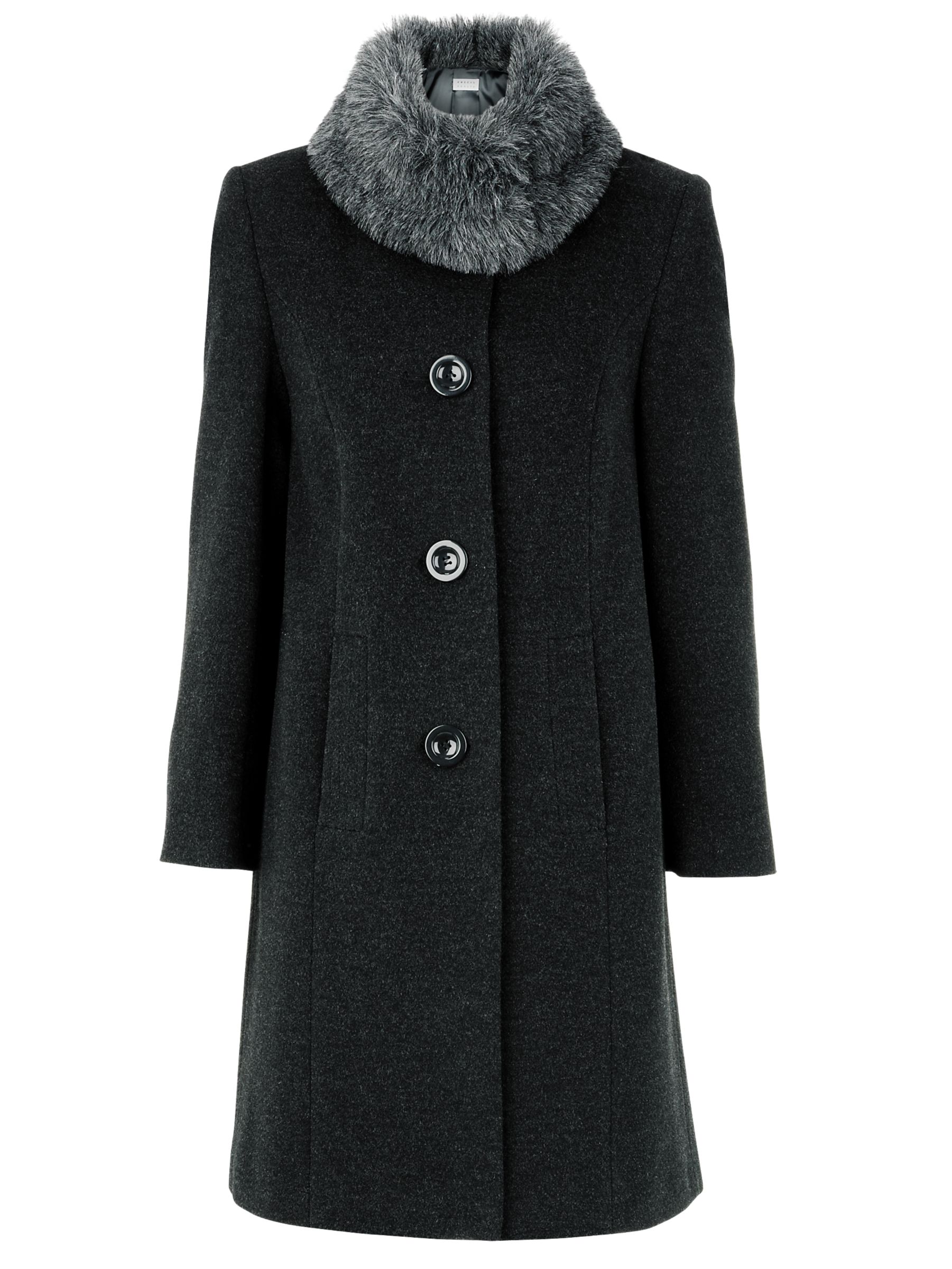 Precis Petite Fur Collar 3/4 Length Coat, Grey at John Lewis