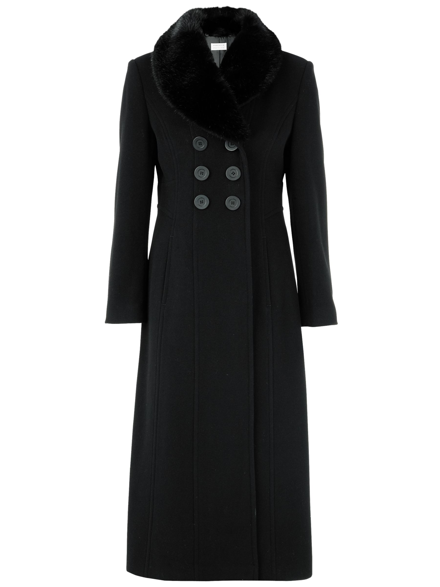 Precis Petite Classic Long Coat, Black, 8 at John Lewis