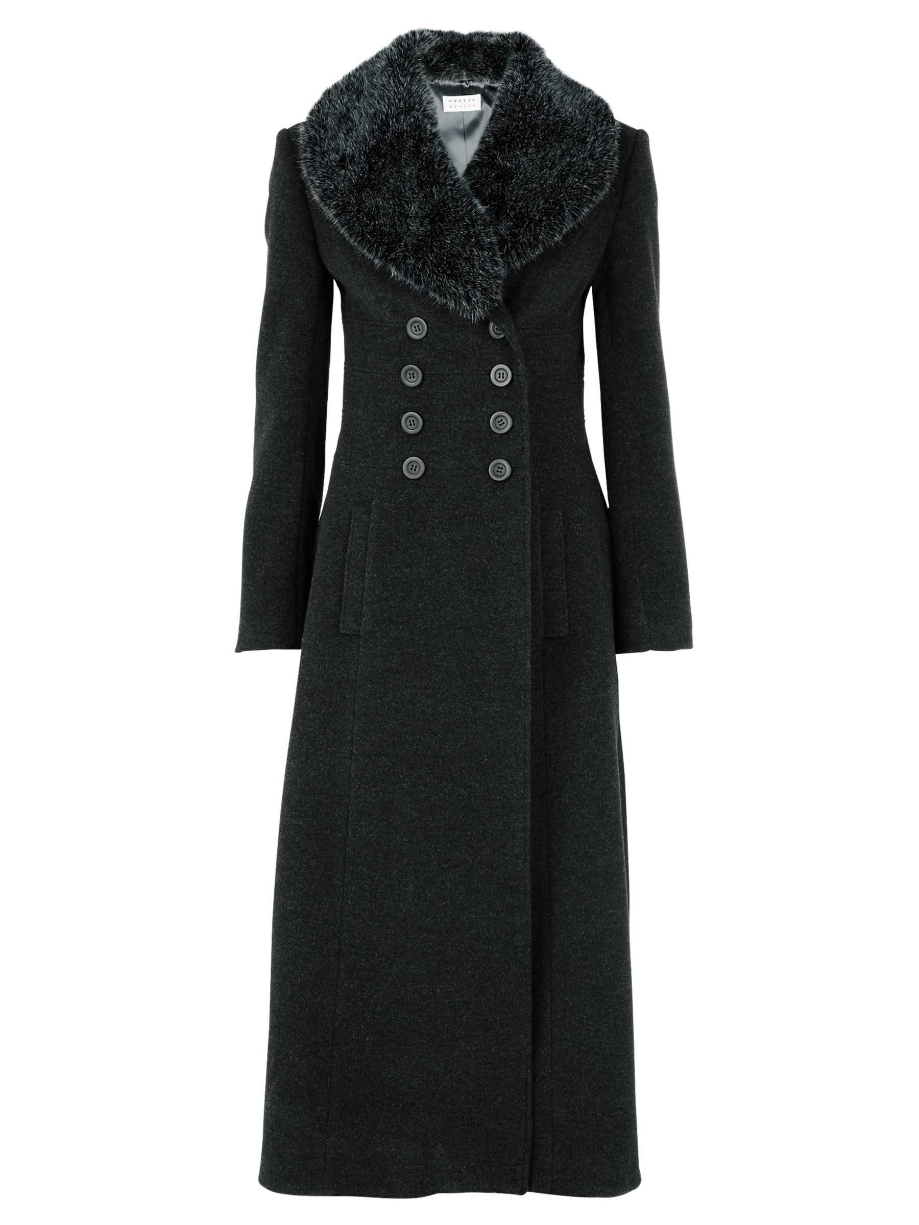 Precis Petite Long Panelled Coat, Dark grey, 18 at John Lewis
