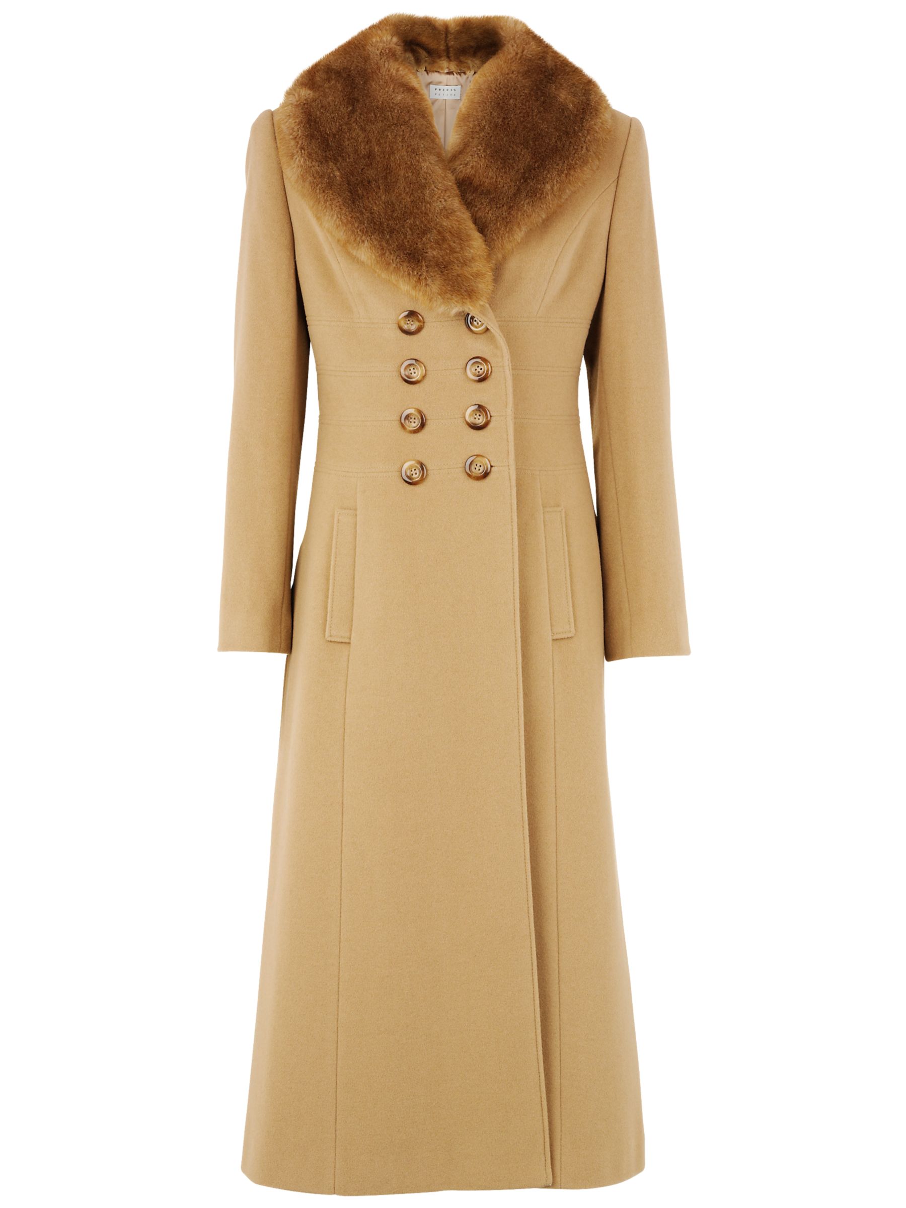 Precis Petite Long Panelled Coat, Camel, 8 at John Lewis