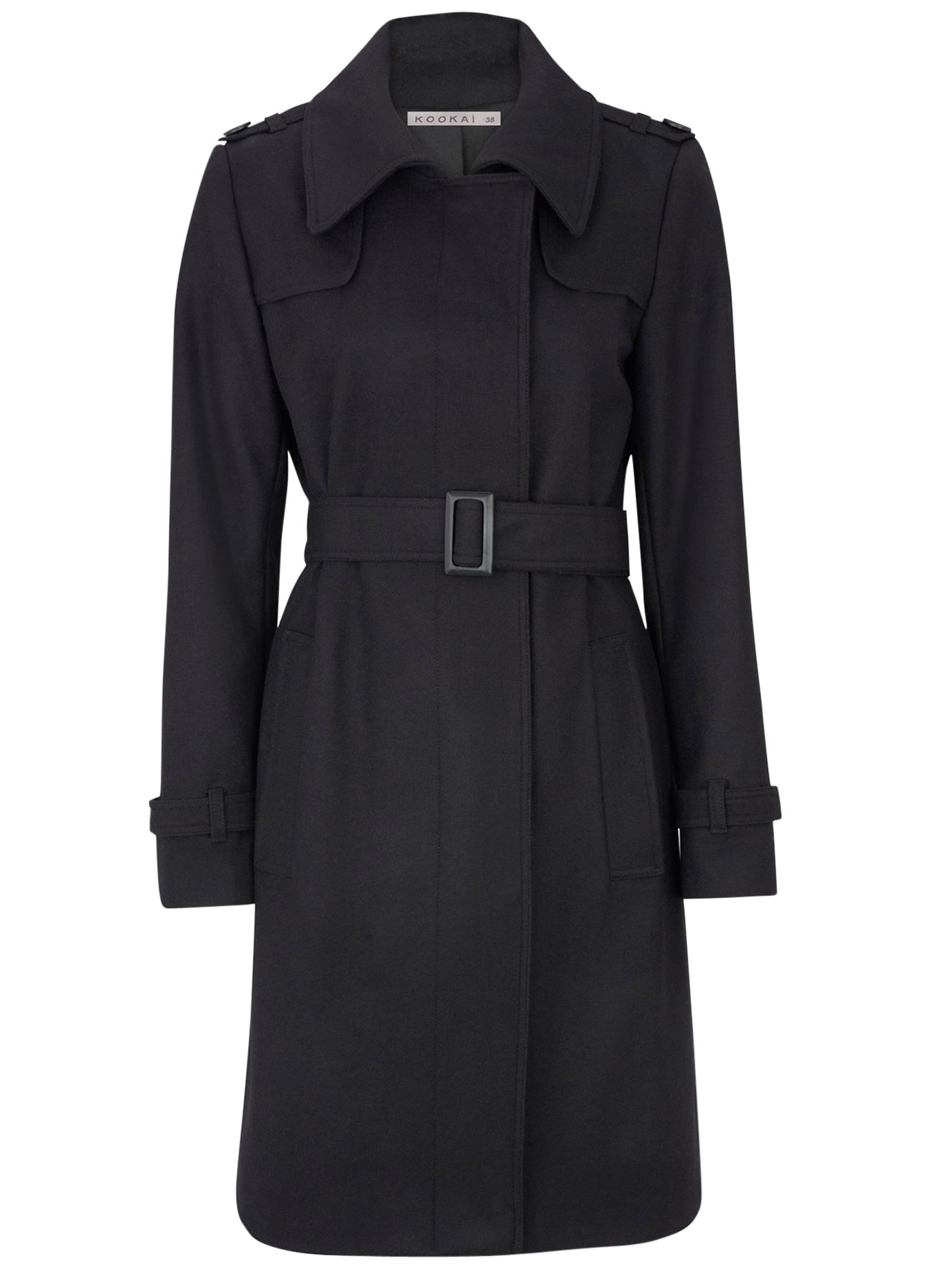 Kookai Belted Wool Trench Coat, Black at John Lewis