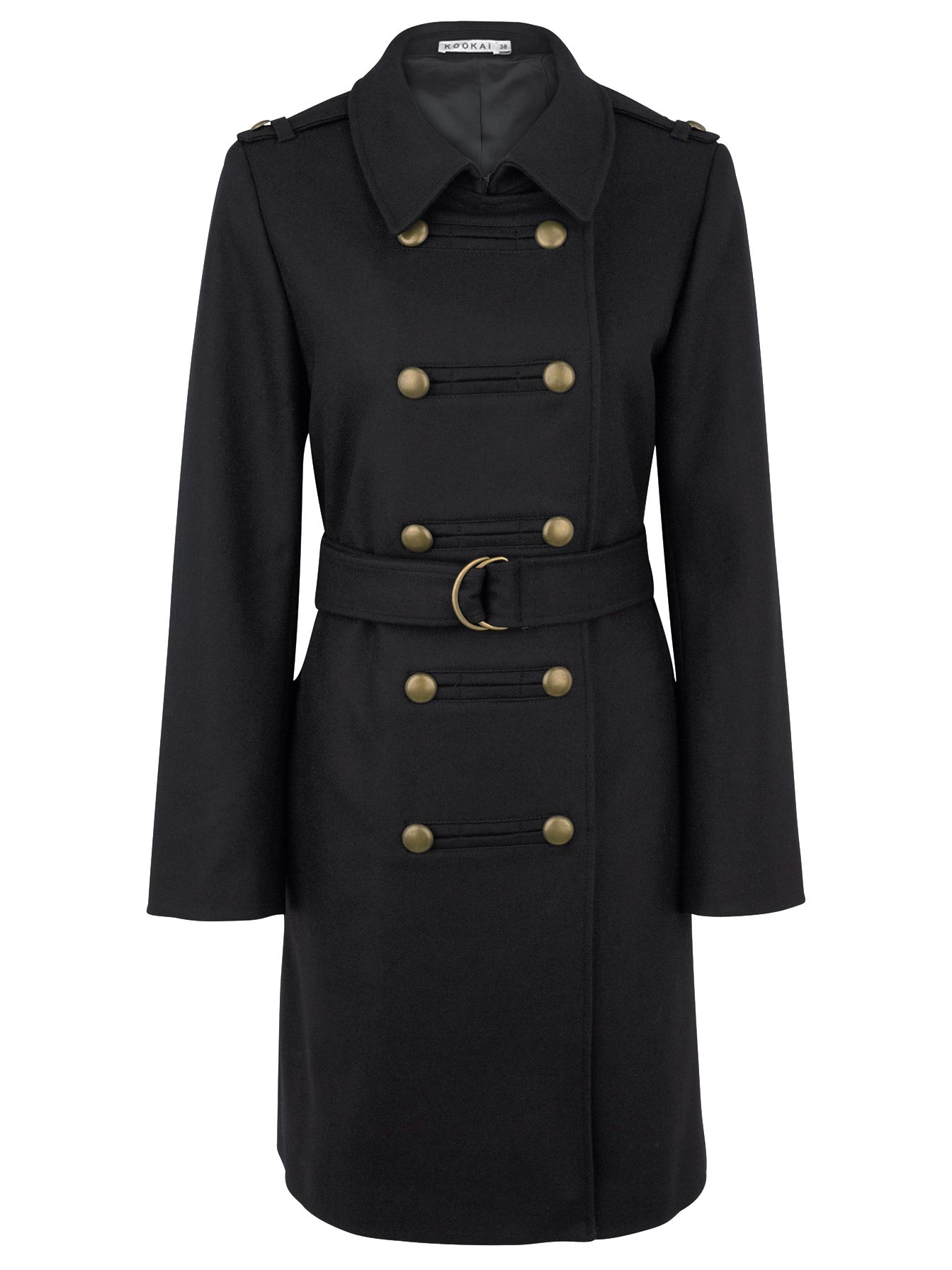 Kookai Double Breasted Military Trench, Black at John Lewis