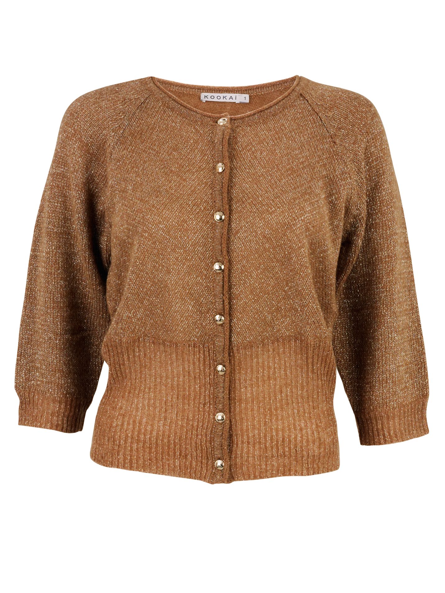 Kookai Lurex Mohair Raglan Sleeve Cardigan, Caramel, 2