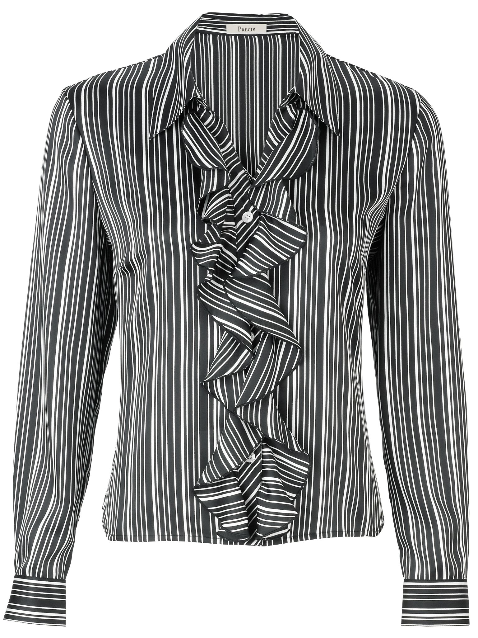 Monochrome Stripe Frill Blouse,