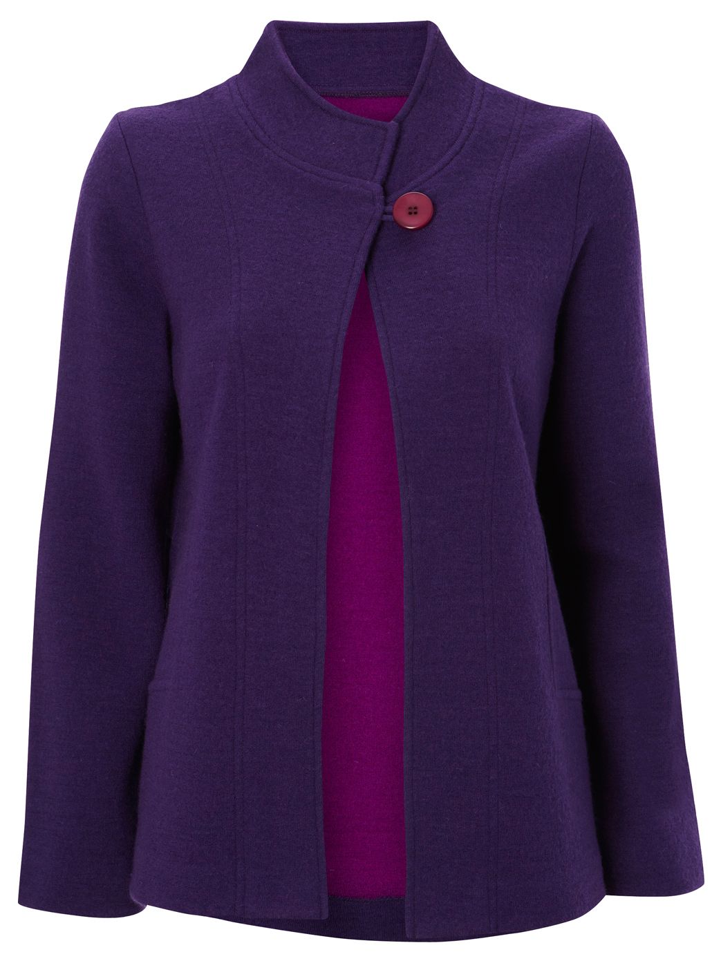 Viyella Double Face Boiled Wool Cardigan, Purple at John Lewis