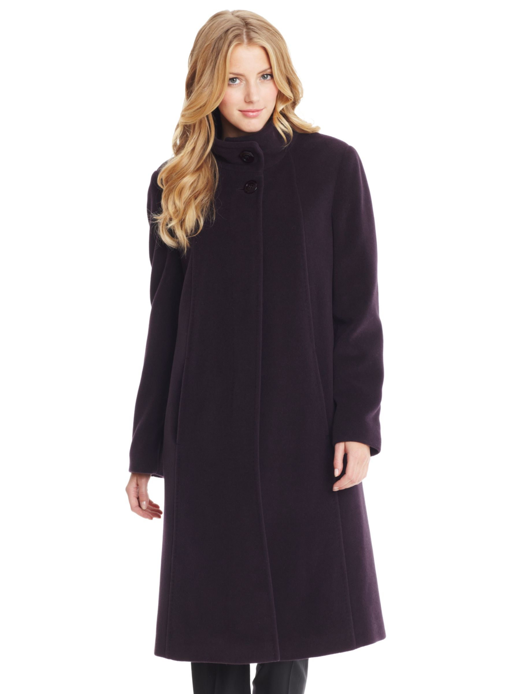 Basler Long Funnel Neck Coat, Purple at John Lewis