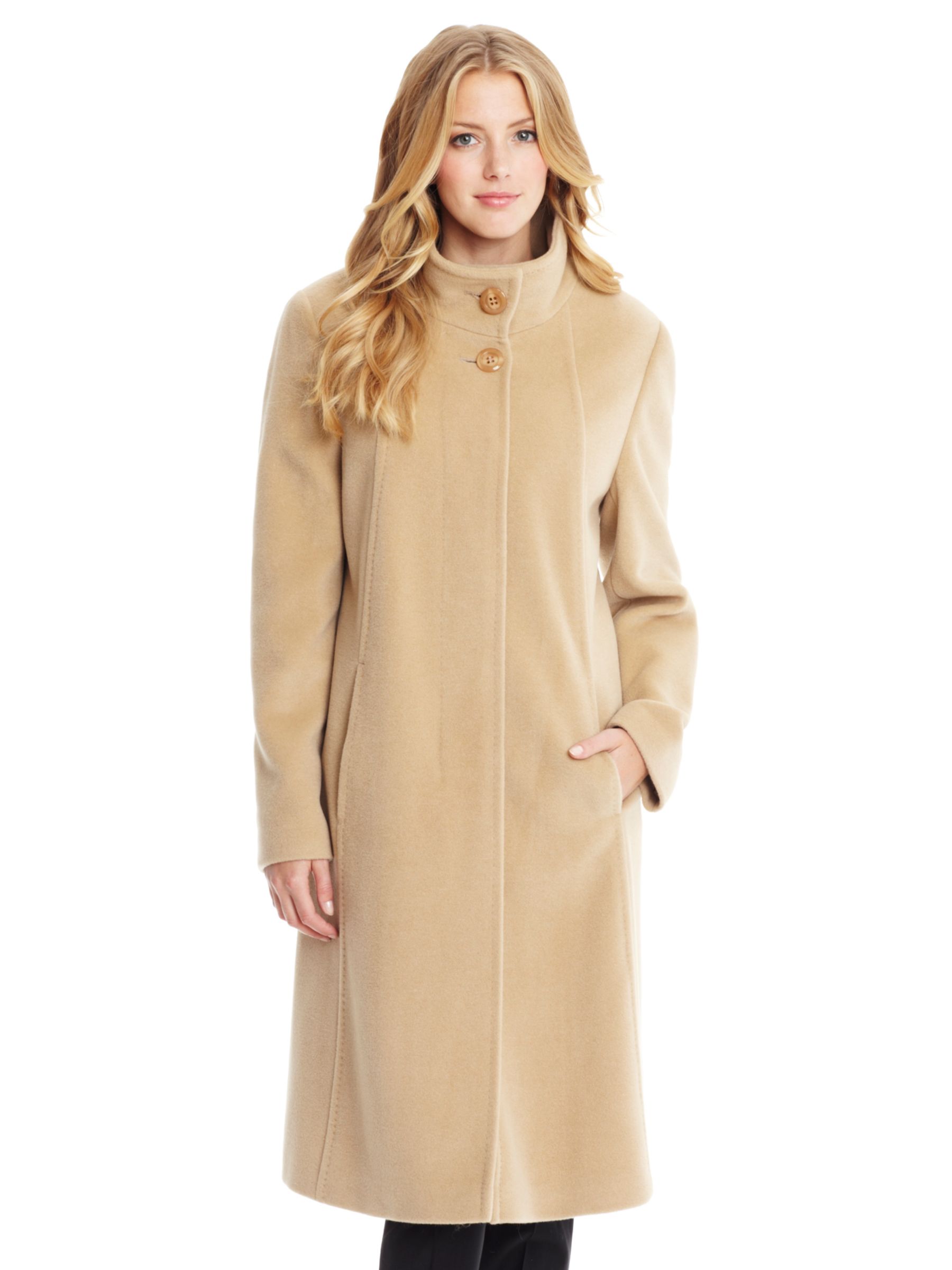 Basler Long Funnel Neck Coat, Camel, 10 at John Lewis