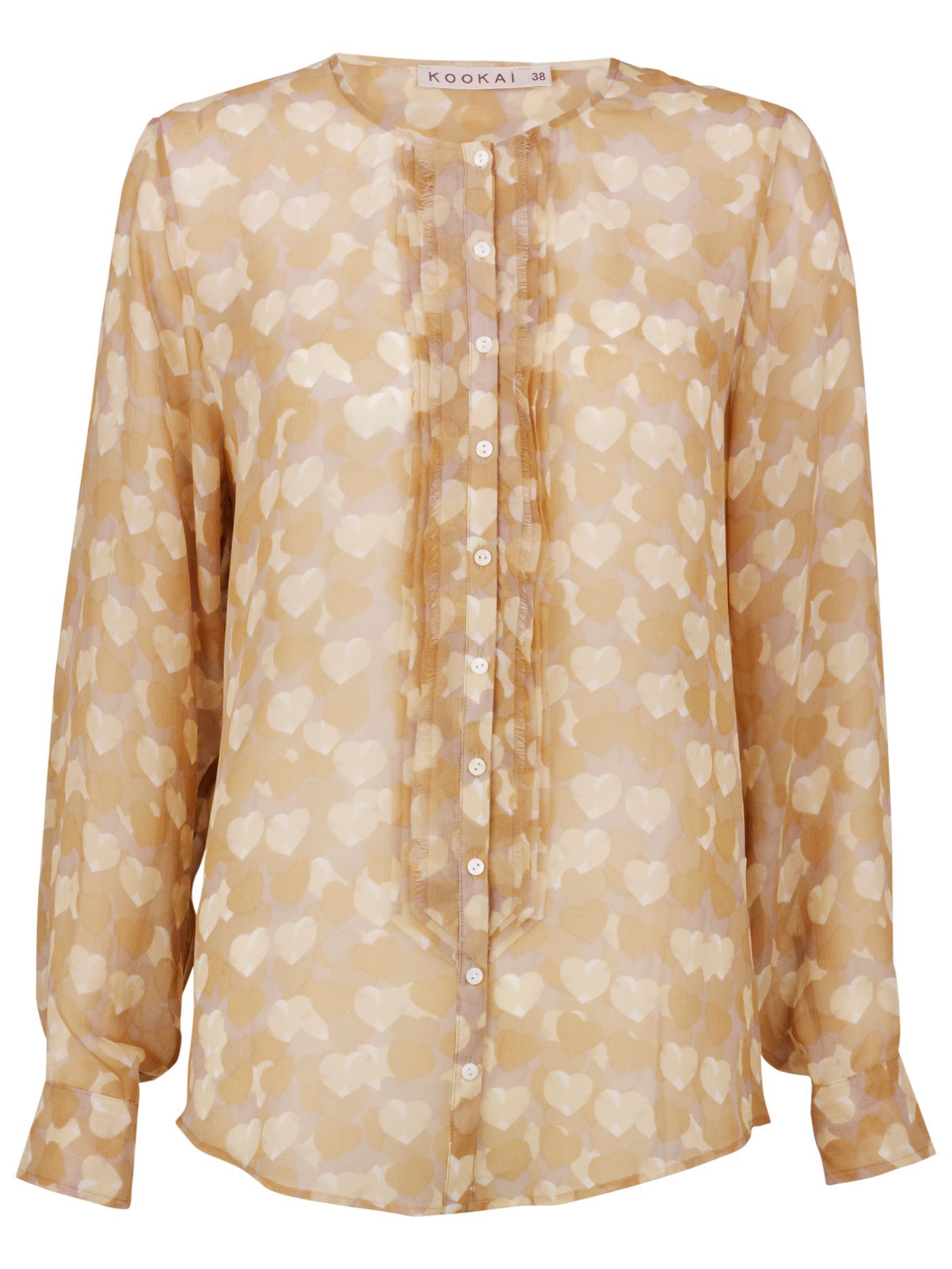 Kookai Heart Long Sleeve Blouse, Beige