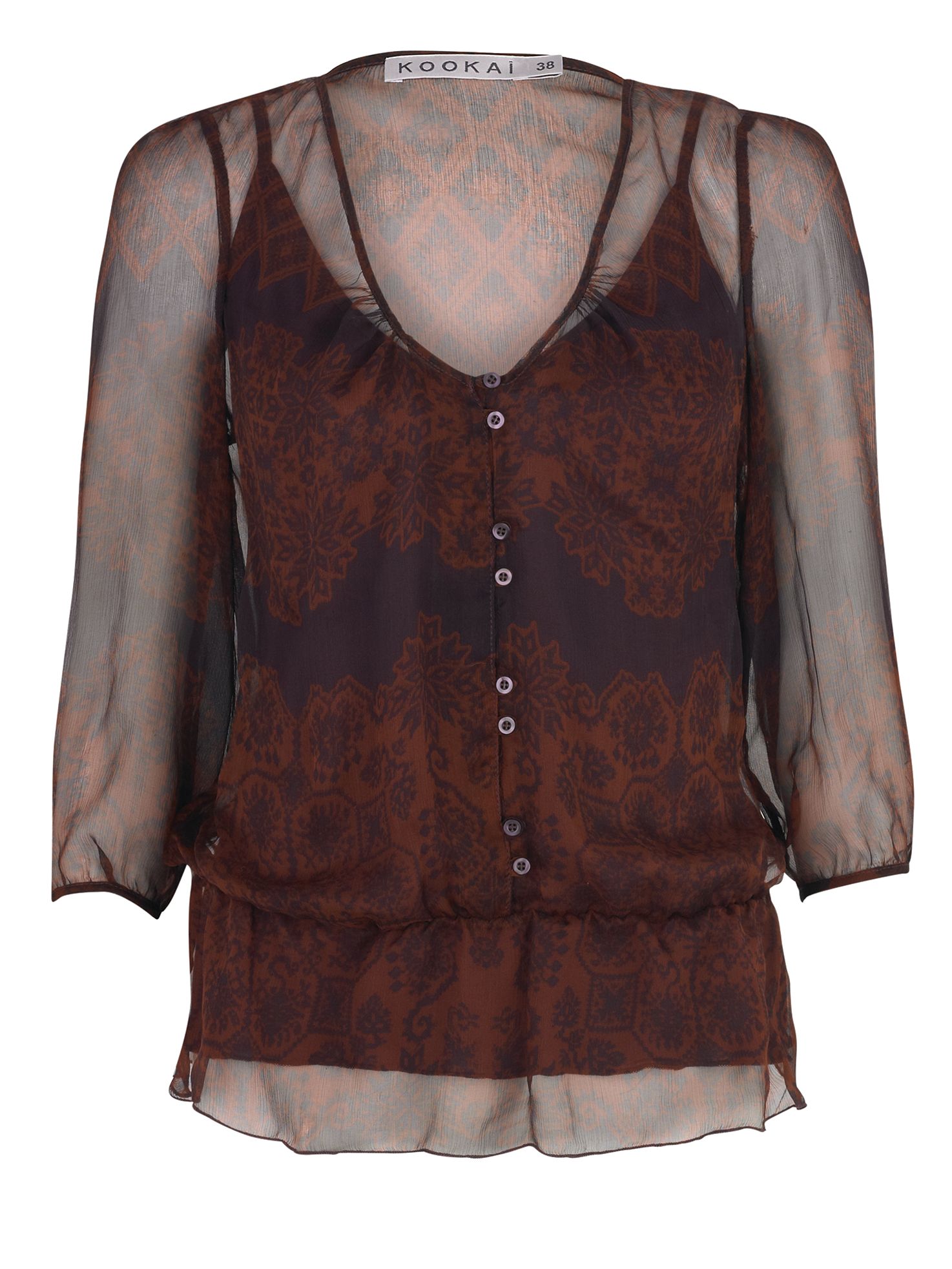 Jacquard Print Silk Blouse, Red