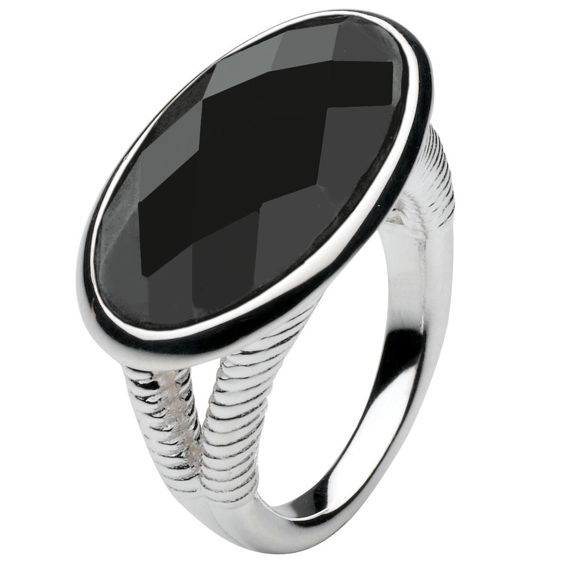 Kit Heath Sterling Silver Faceted Black Agate Ring