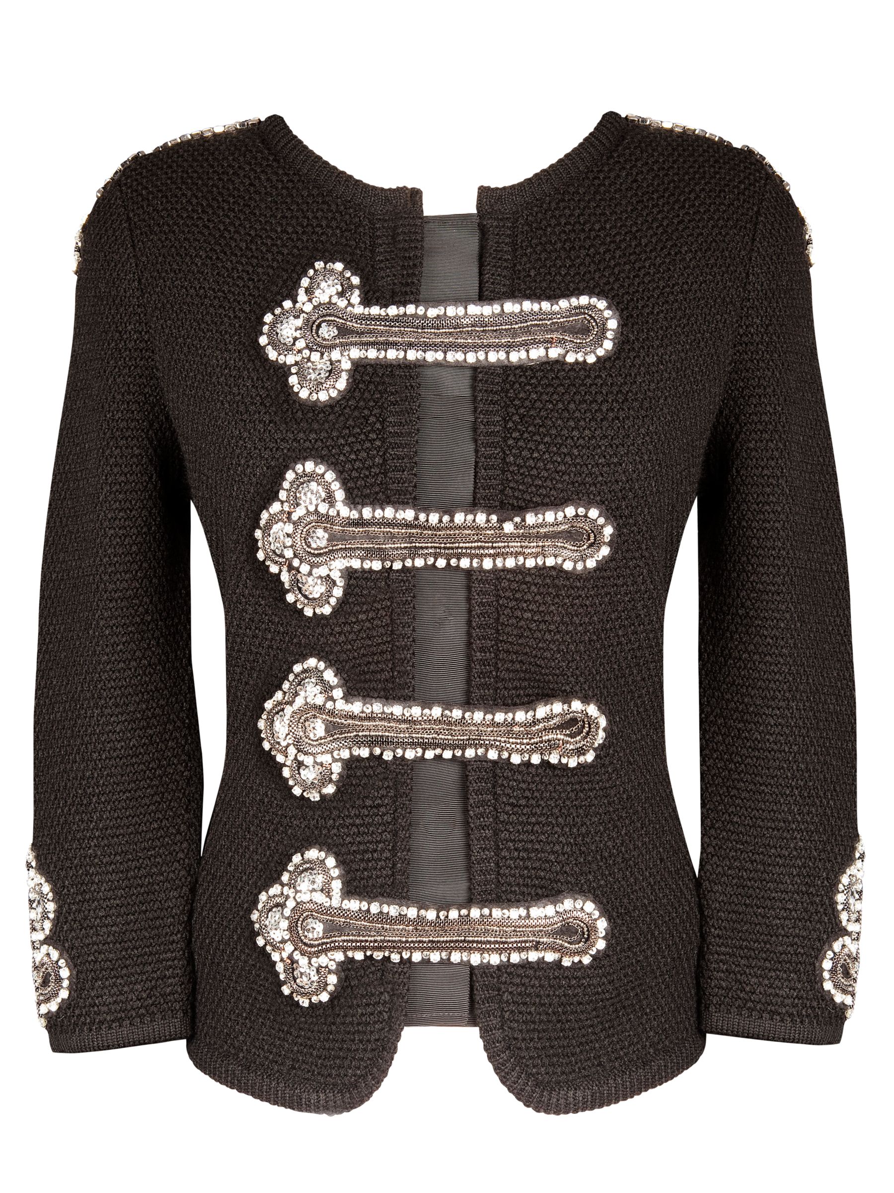 Jesiré Diamanté Beaded Military Cardigan, Black