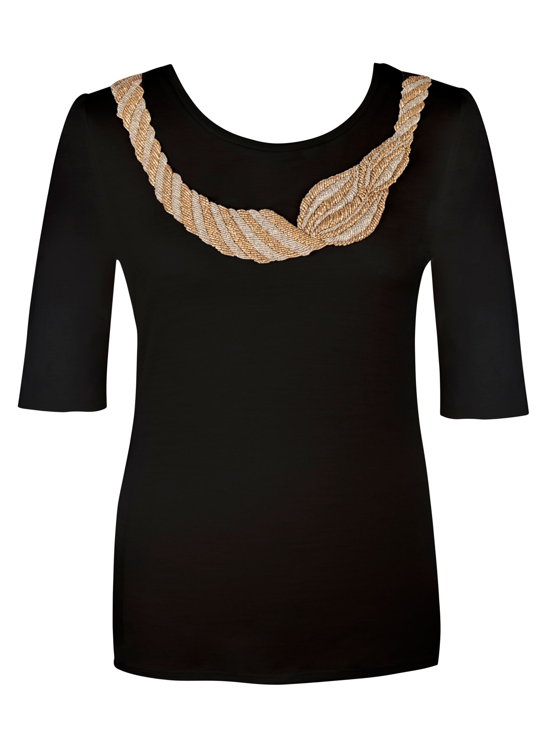Jesiré Embroidered Rope Necklace T-Shirt, Black