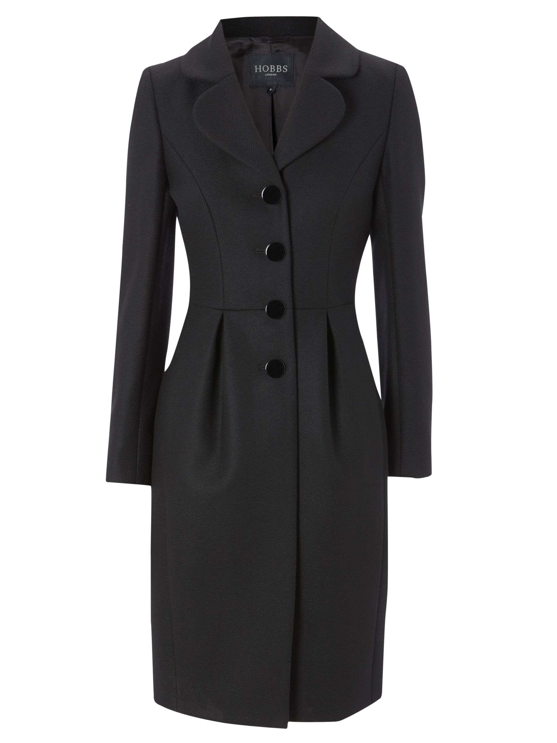 Hobbs Golford Twill Wool Long Coat, Black at John Lewis