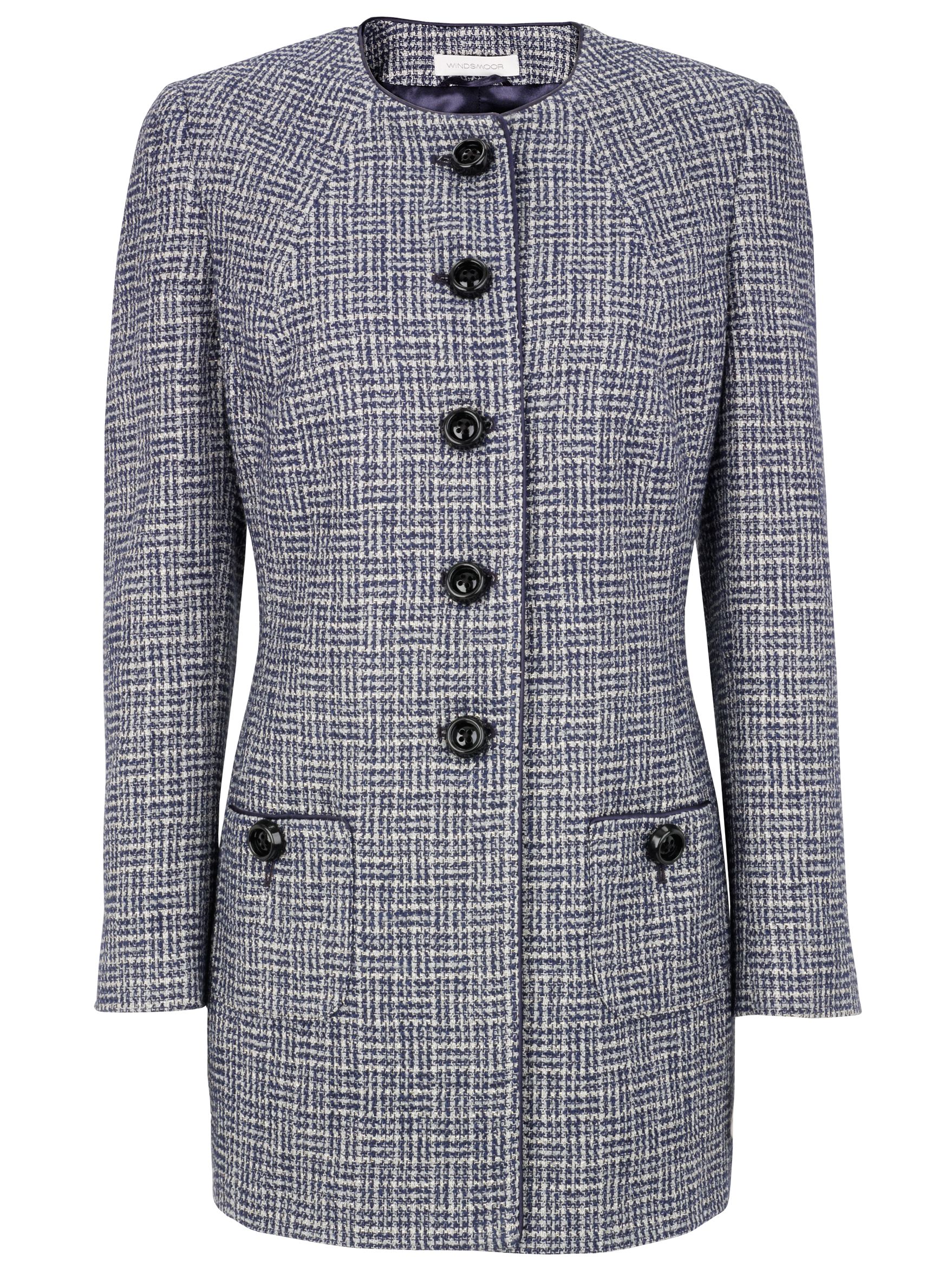 Windsmoor Long Sleeve Tweed Jacket, Navy blue, 10 at John Lewis