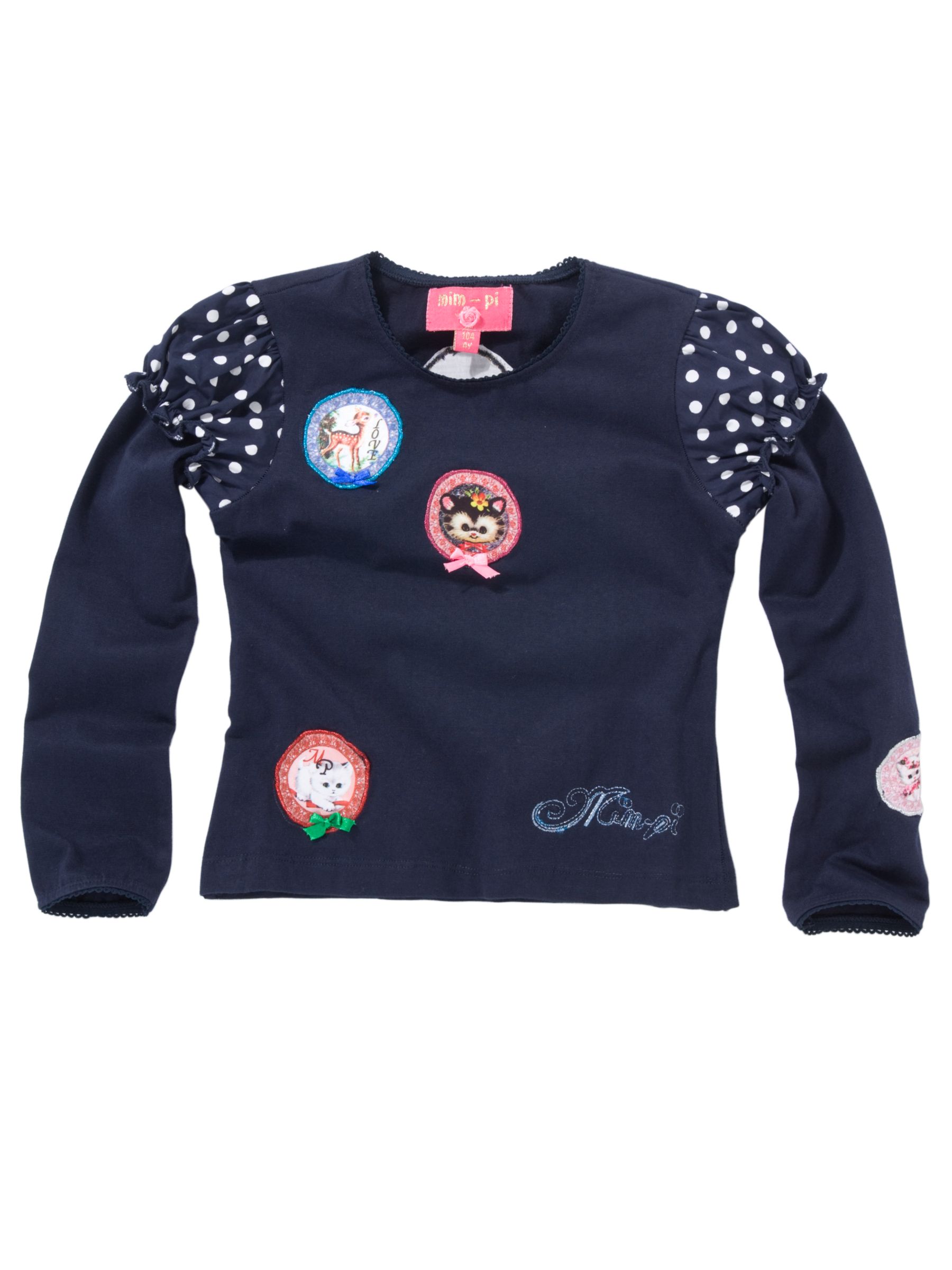 Mim-Pi Badge Long Sleeve T-Shirt, Navy Blue