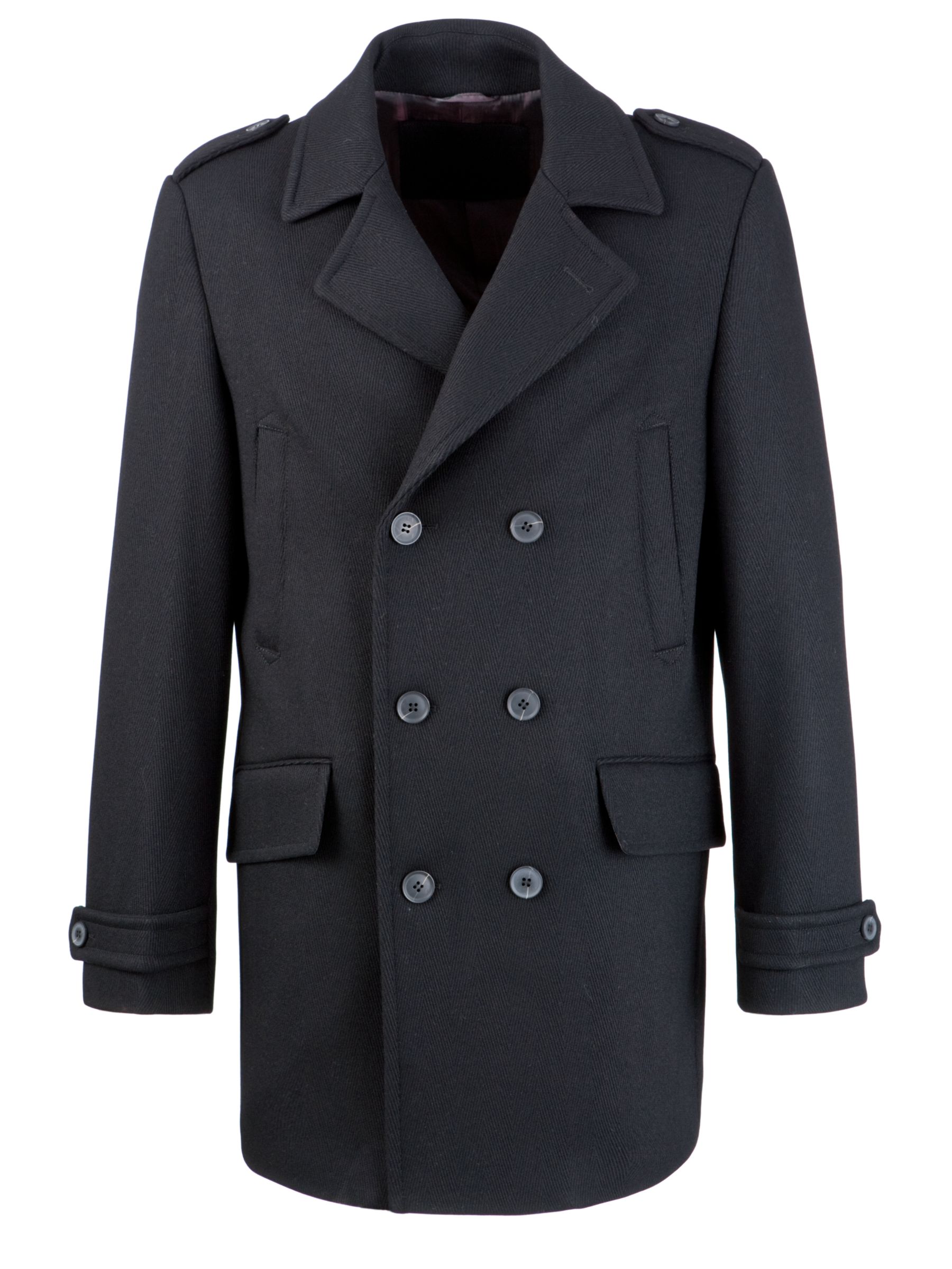 John Lewis Men Italian Wool Blend Pea Coat, Black at John Lewis