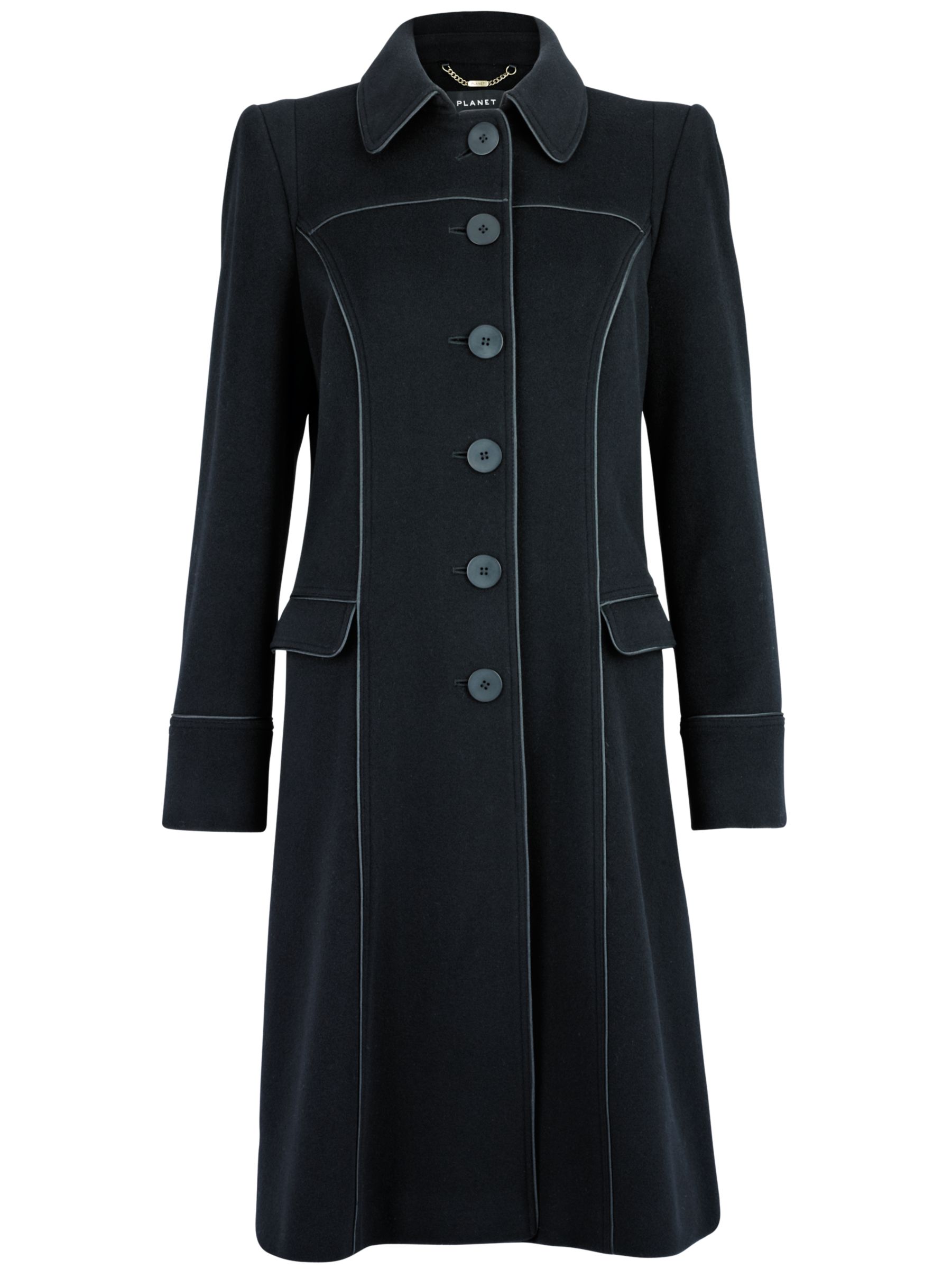 Planet Satin Seam Coat, Black, 8 at John Lewis