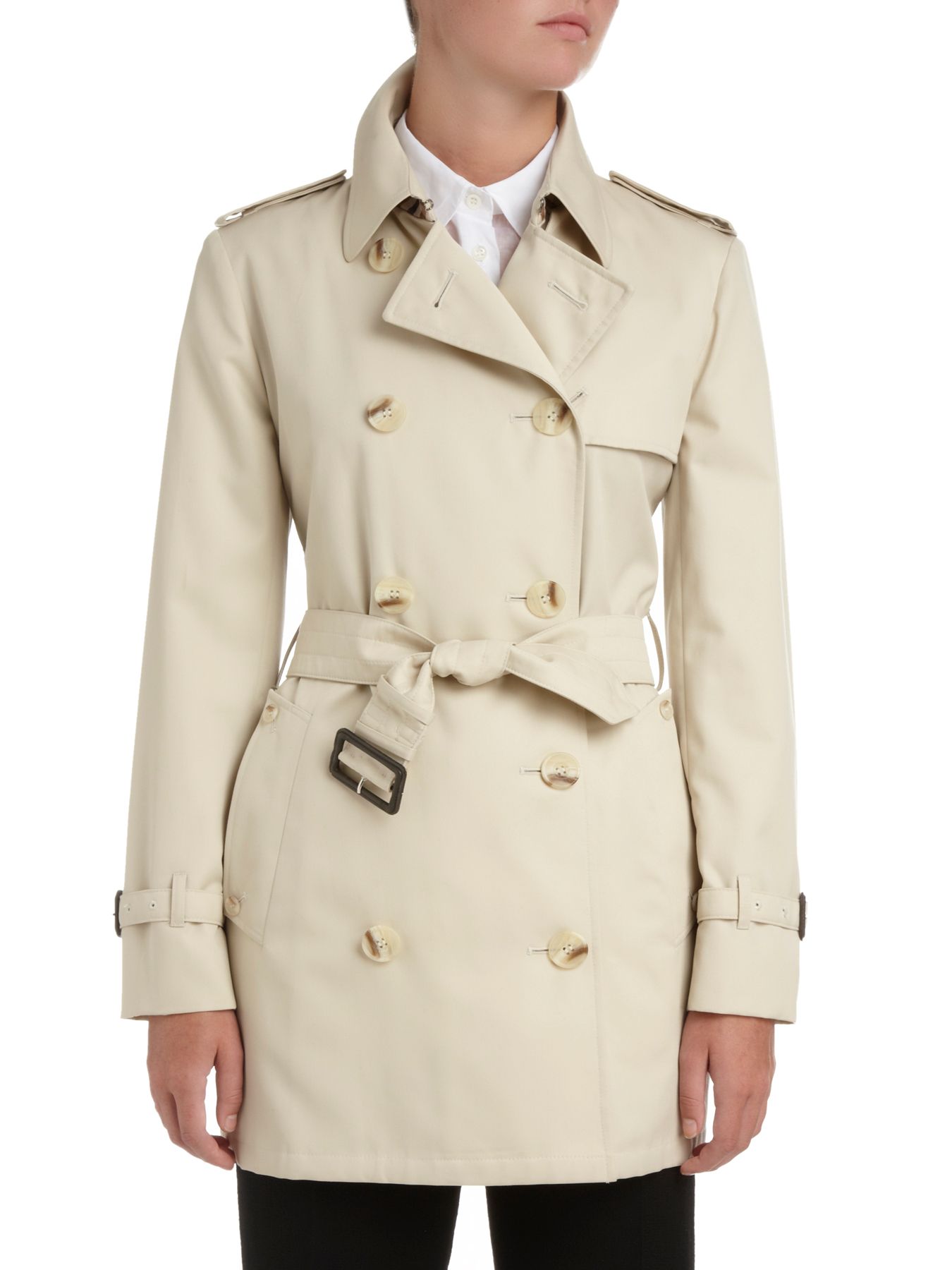 Aquascutum Multi-Stitch Short Raincoat, Off-White at JohnLewis