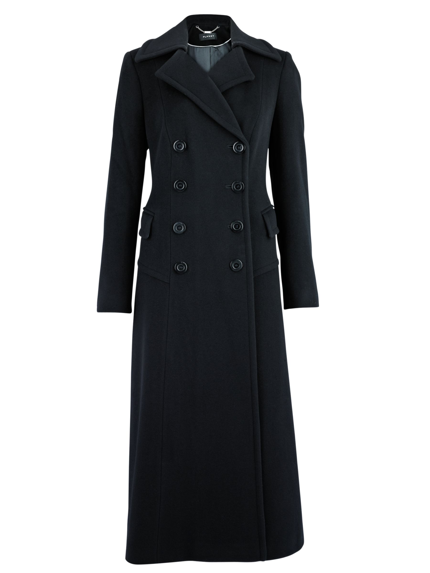 Planet Military Style Double Breasted Coat, Black, 8 at John Lewis