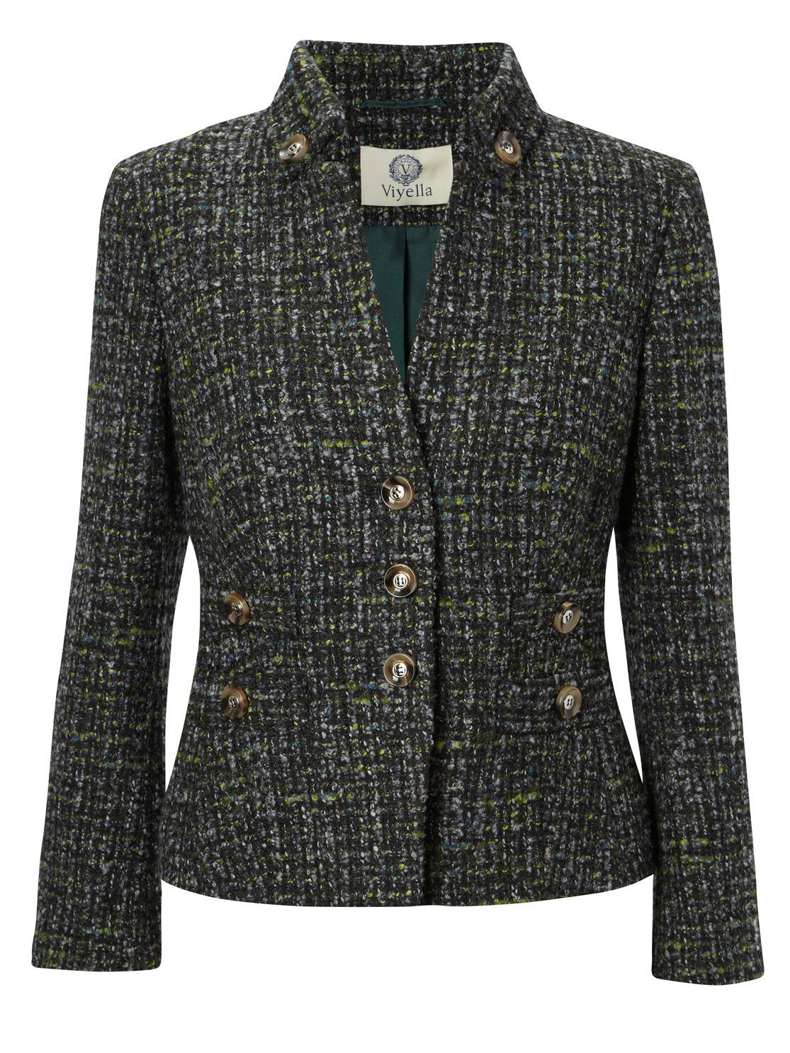 Viyella Petite Tweed Funnel Neck Jacket, Khaki at John Lewis