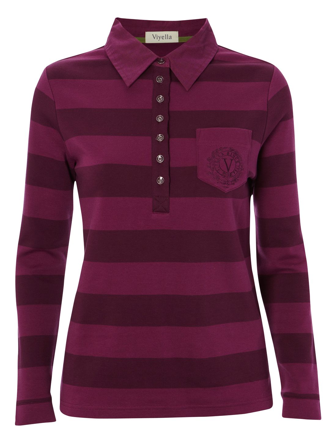 Viyella Long Sleeve Stripe Rugby Shirt, Cranberry