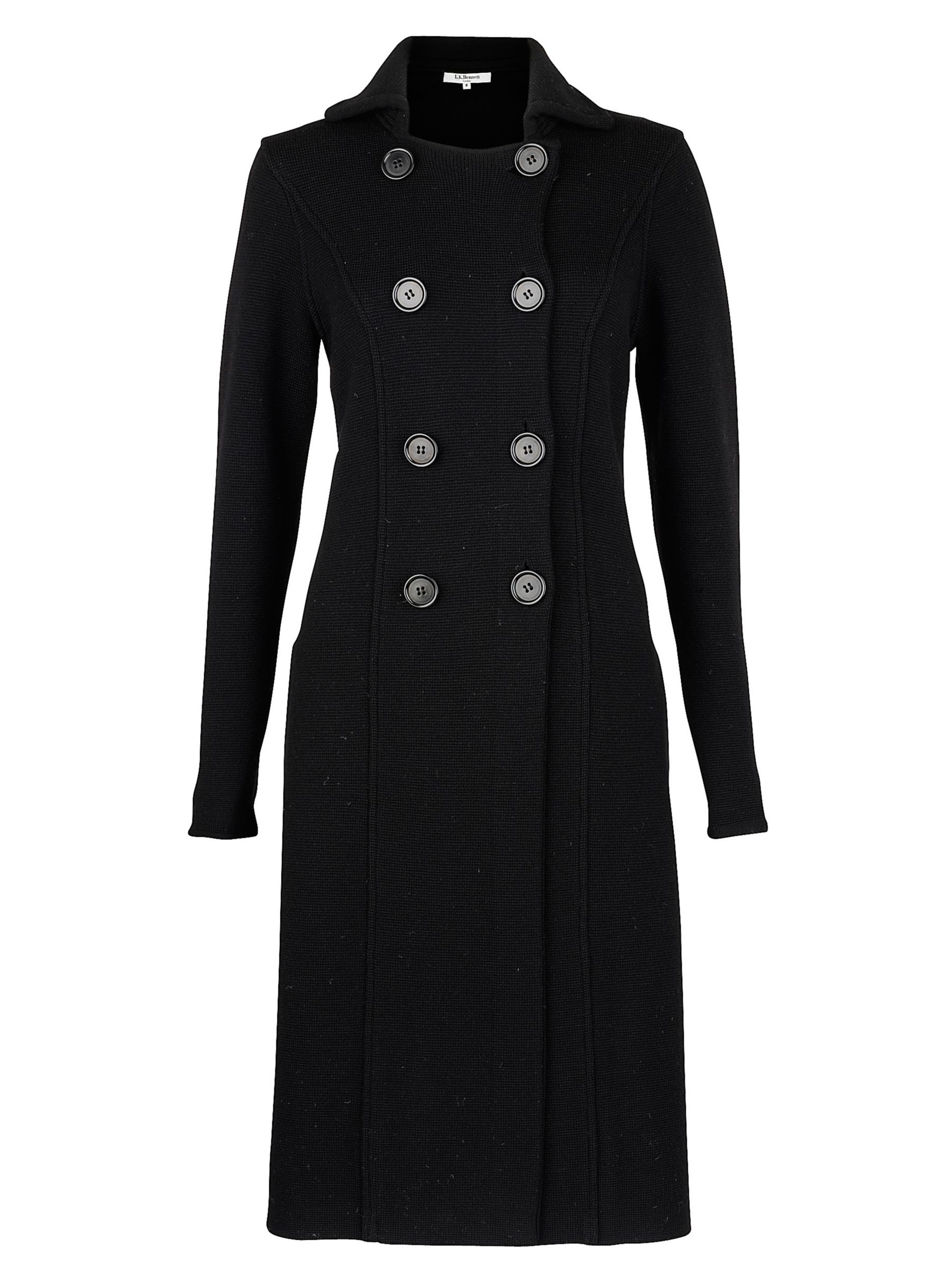 L.K. Bennett Brook Double Breasted Knitted Coat, Black at John Lewis