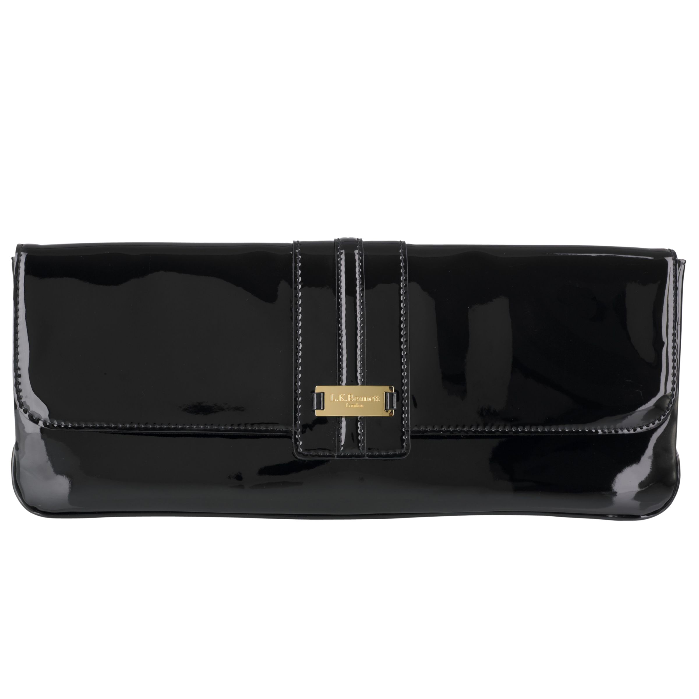 L.K. Bennett Claudia High Shine Patent Leather Clutch Handbag, Black at John Lewis